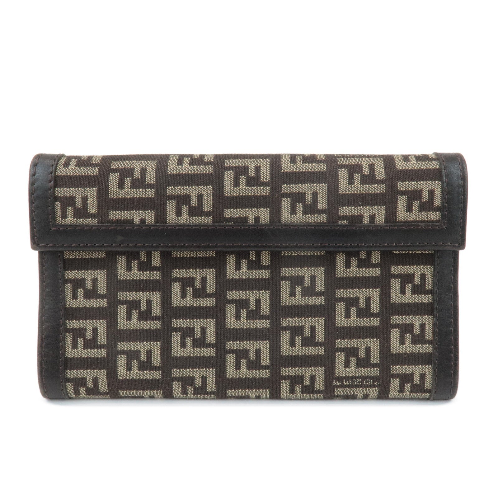 FENDI-Zucchino-Canvas-Leather-Planner-Cover-Dark-Brown-Beige