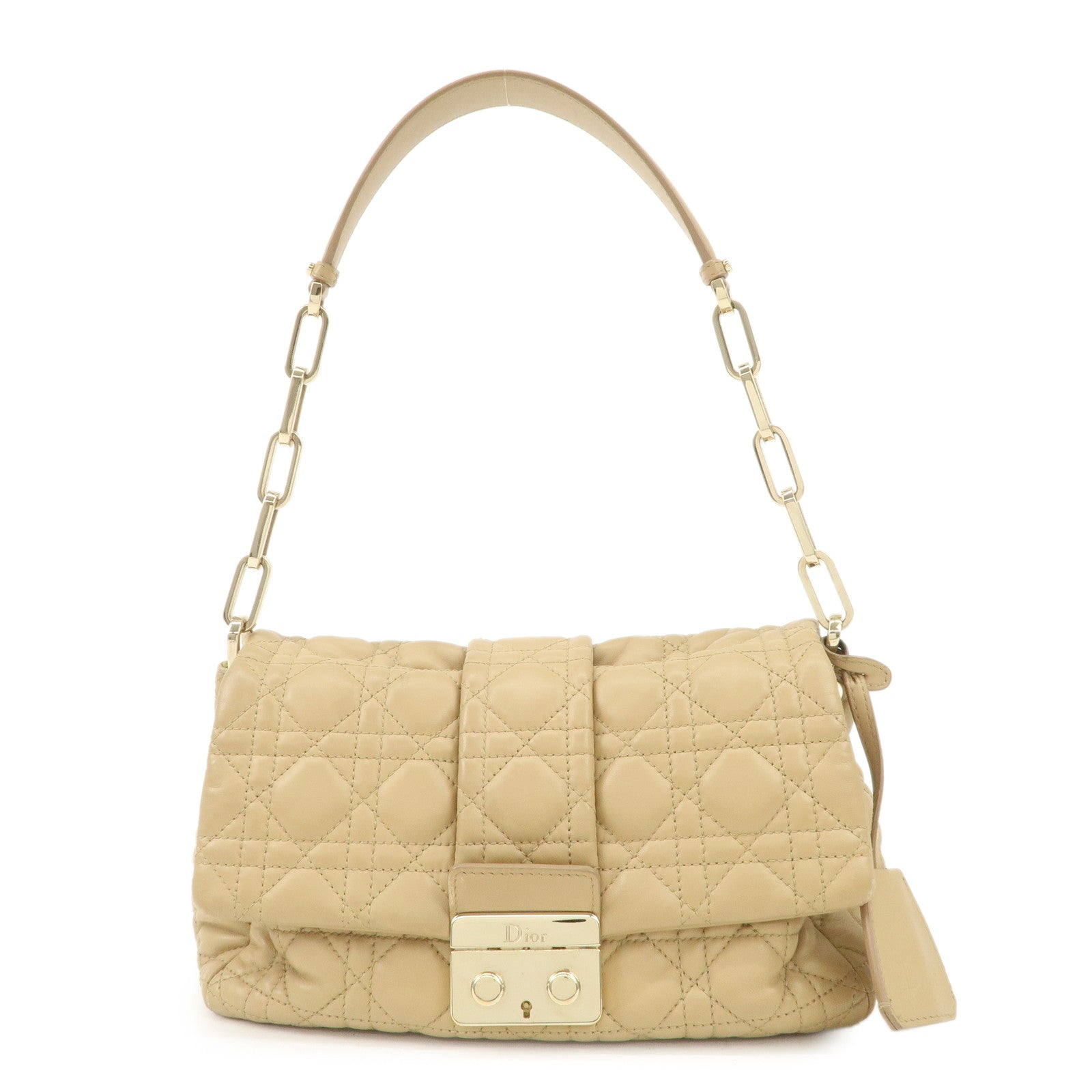 Christian-Dior-New-Lock-Cannage-Leather-Chain-Shoulder-Bag-Beige