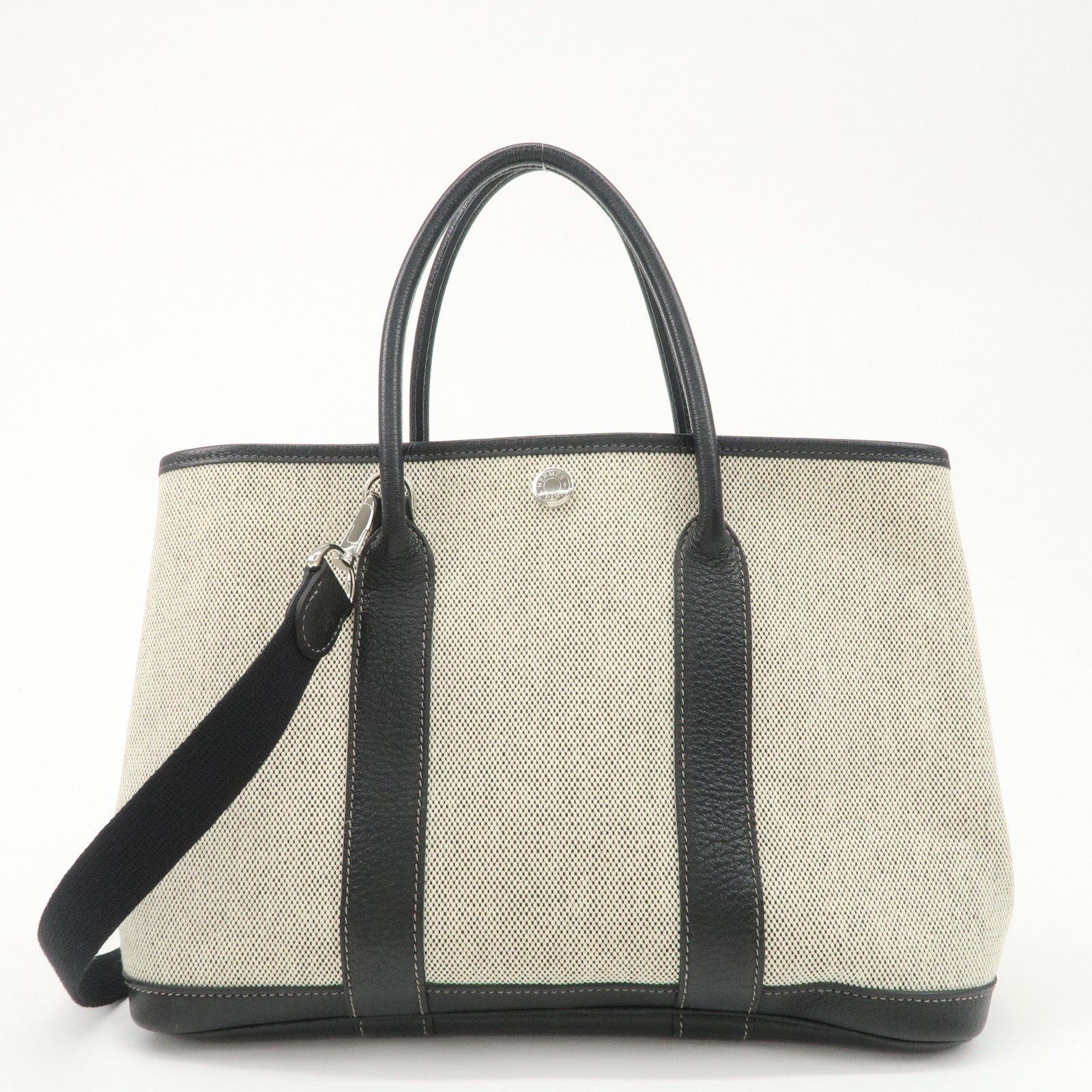 HERMES Toile Ash Buffle Garden Party TPM Stamped Tote Bag Natural Used