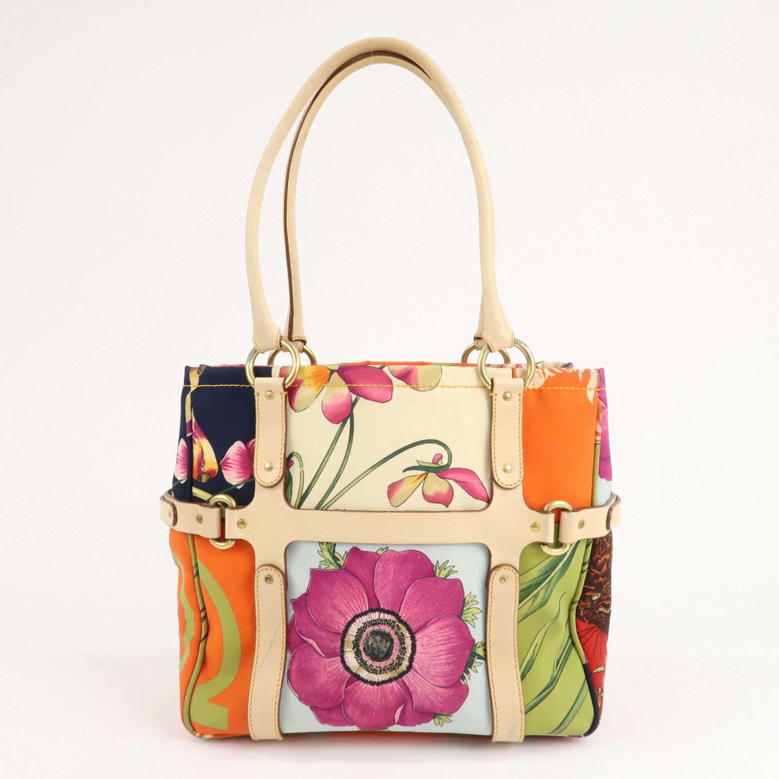 Ferragamo Nylon Leather Tote Bag Animal Multi Color AF-216407 Used