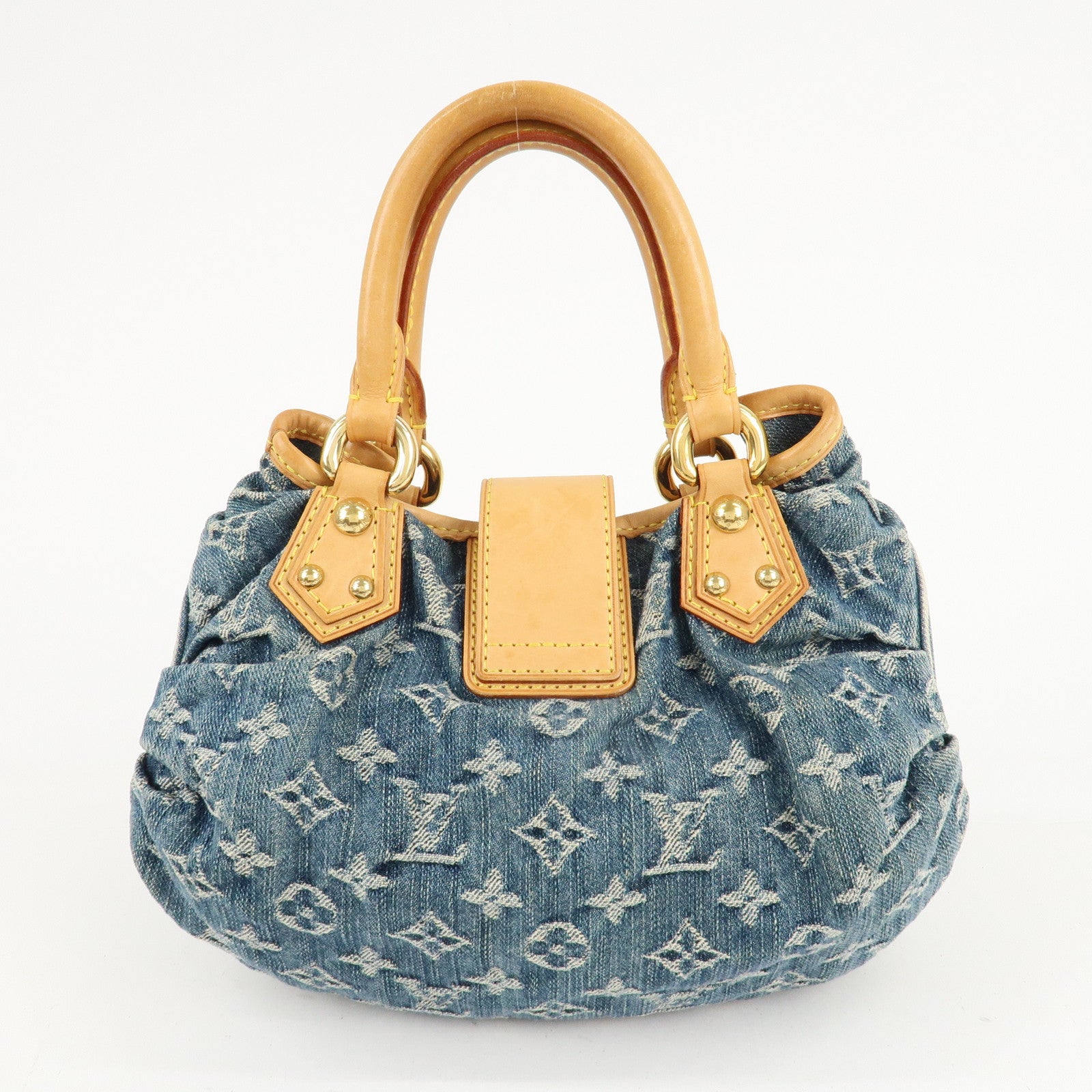 Louis Vuitton Monogram Denim Pleaty Hand Bag Blue M95020 Used