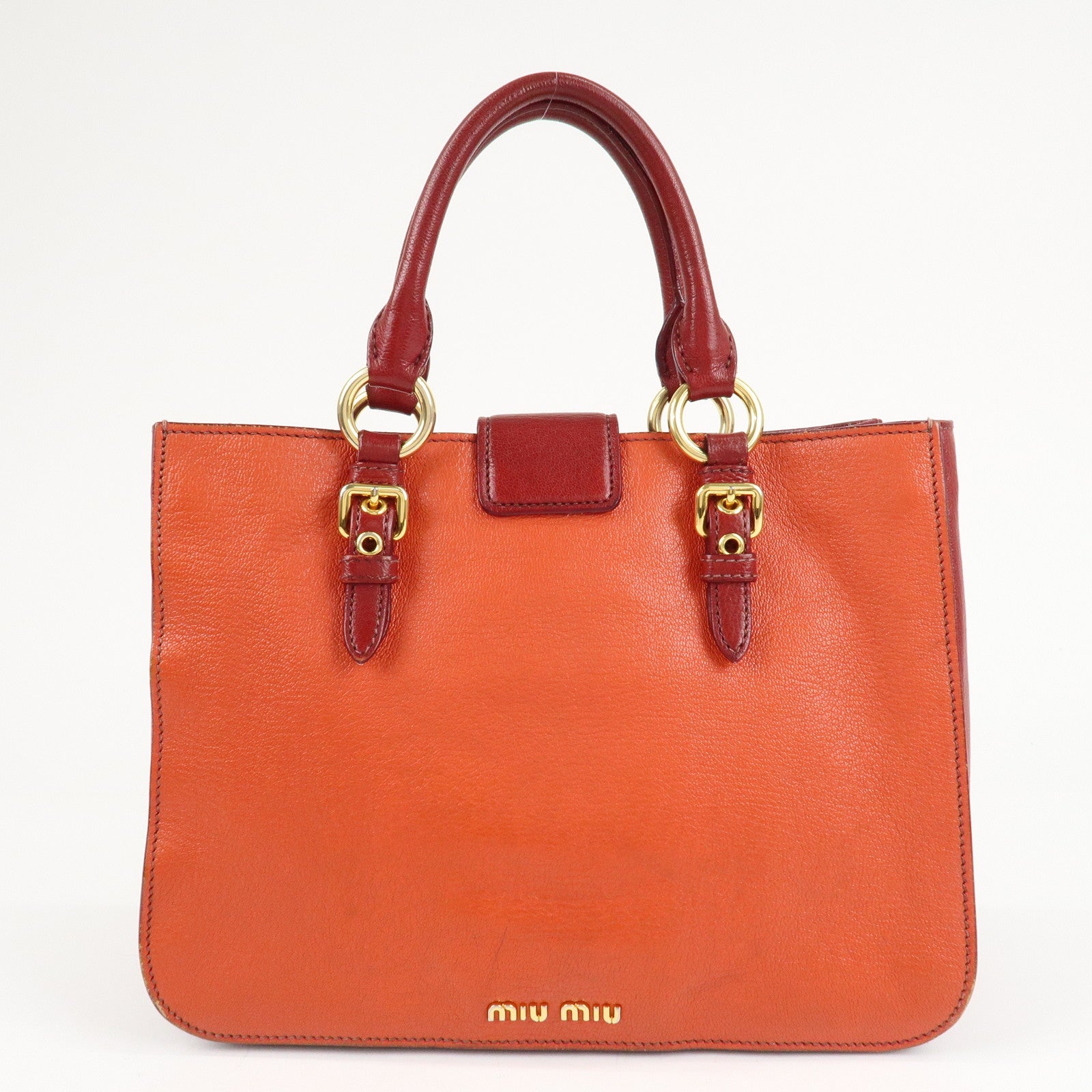 MIU MIU Leather MADRAS BICOLORE 2WAY Bag Hand Bag Orange Used