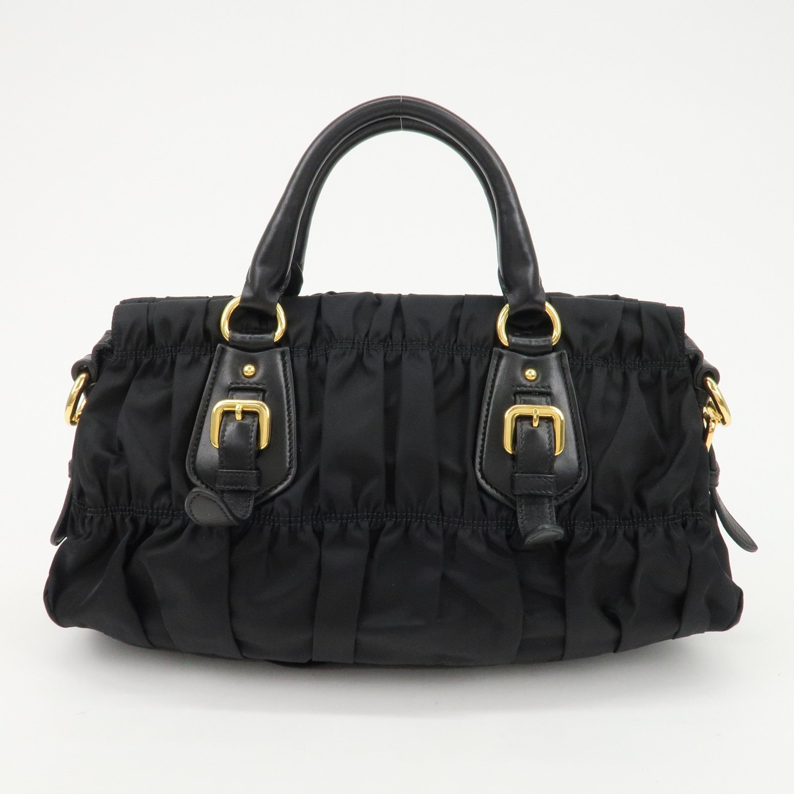 PRADA Logo Nylon Leather 2Way Bag Hand Bag Black NERO BN1407 Used