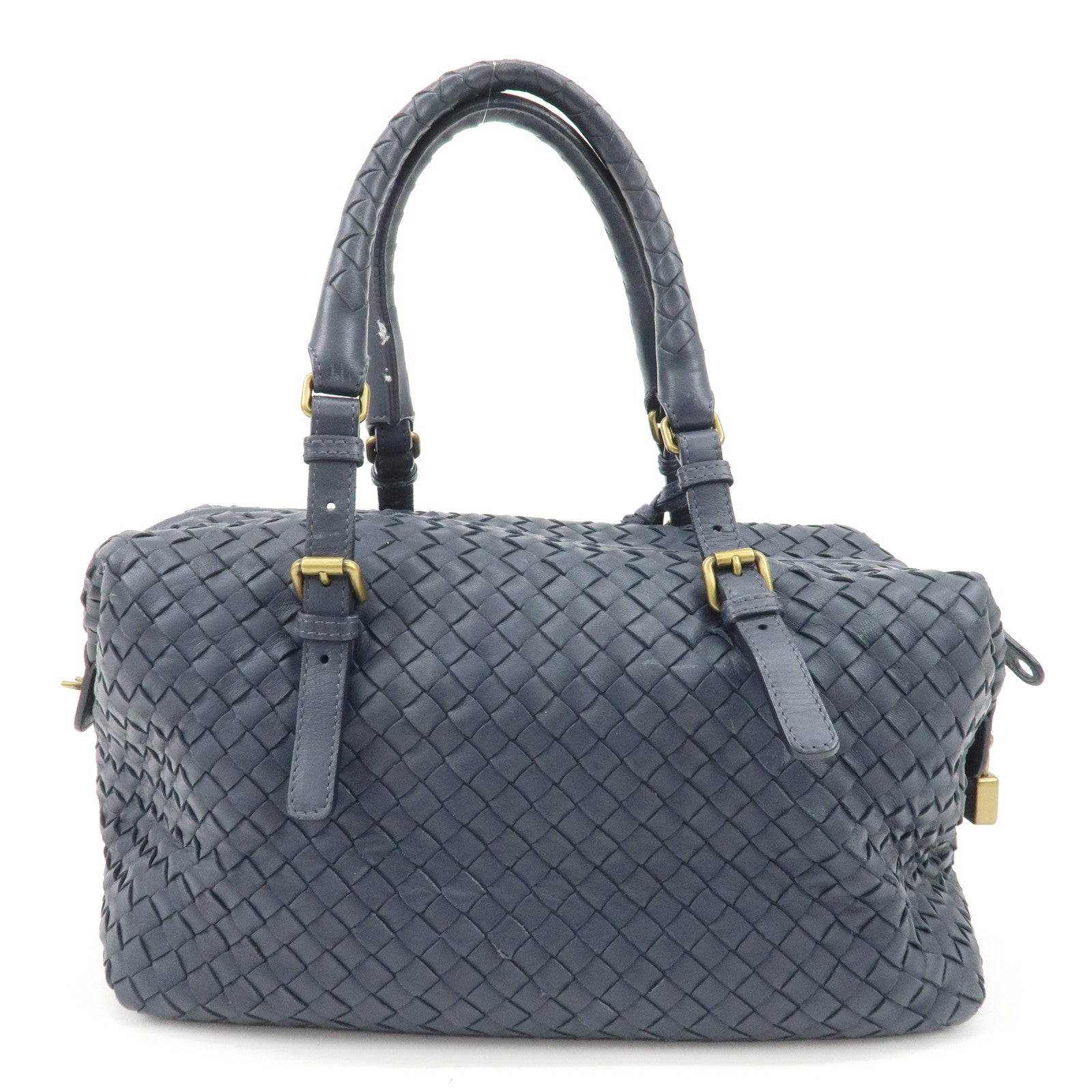 BOTTEGA VENETA Intrecciato Leather Hand Bag Shoulder Bag Navy Used
