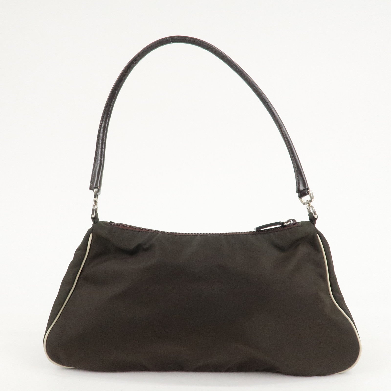 PRADA Nylon Leather Shoulder Bag Flower Motif Green Brown Used