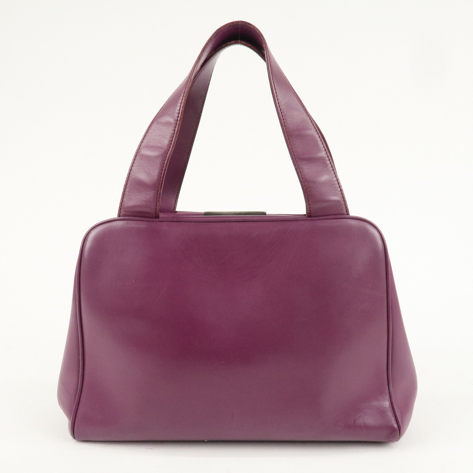 PRADA Leather Tote Bag Hand Bag Purple Antique Black HDW Used