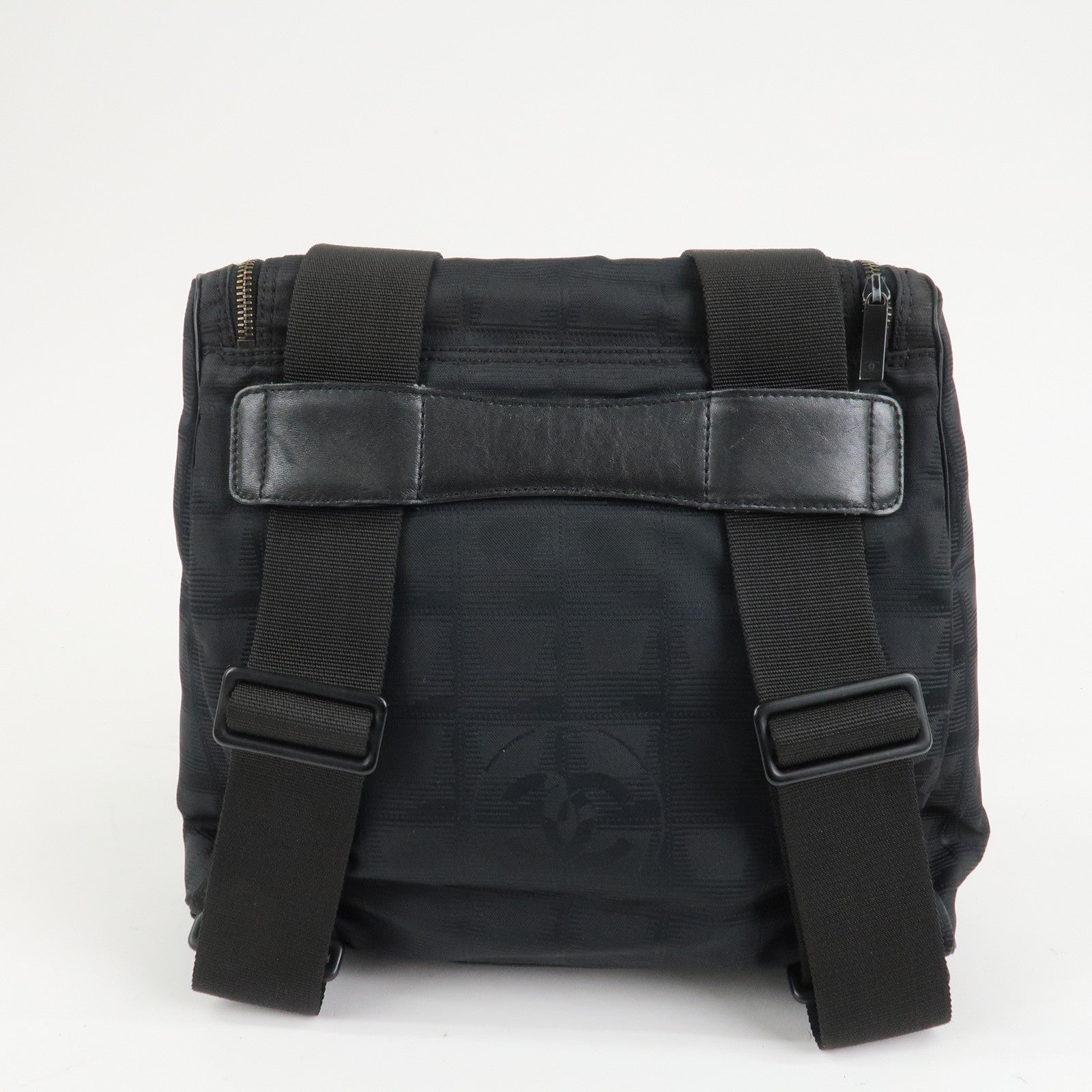 CHANEL New Travel Line Nylon Jacquard Leather 2Way Back Pack Black Used