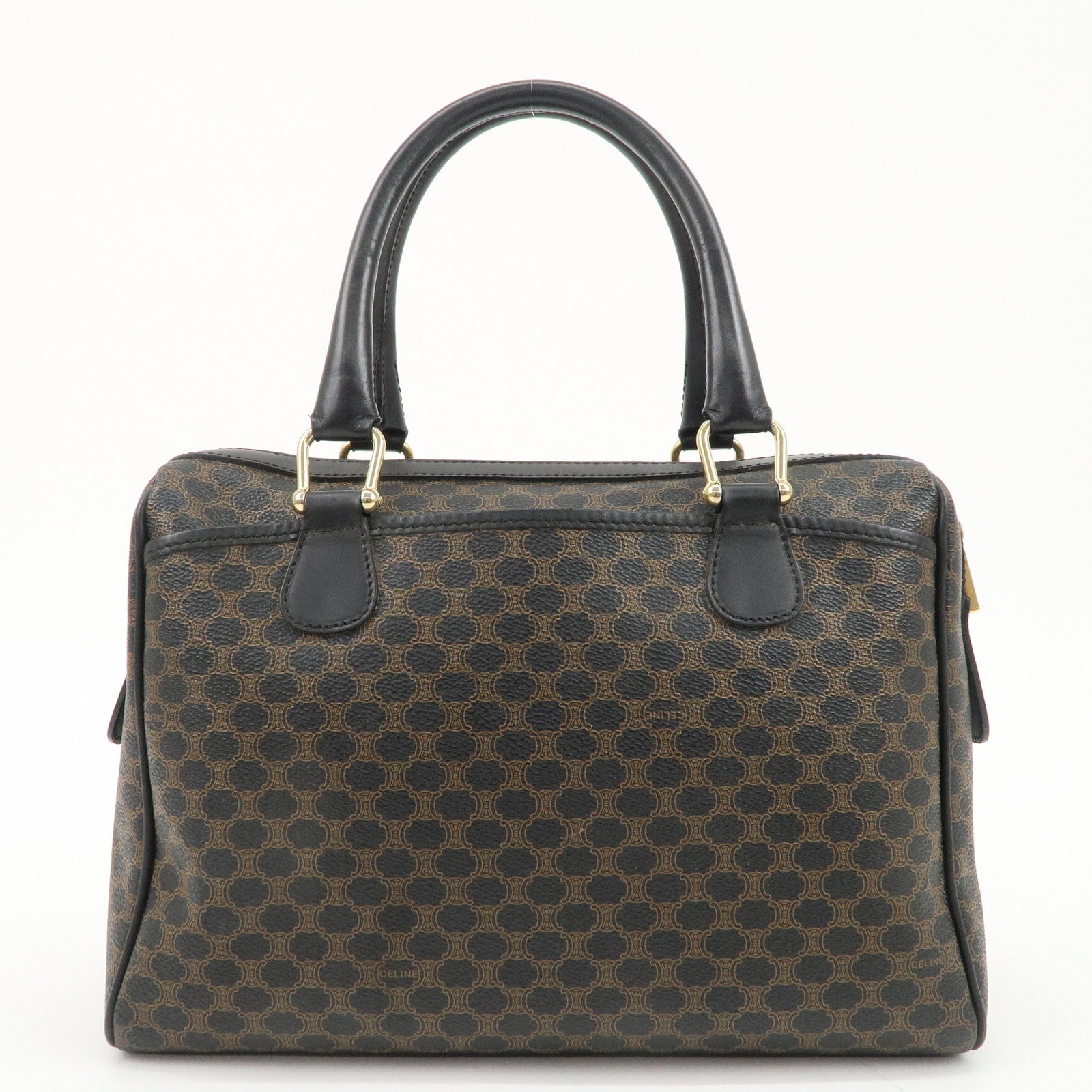 CELINE Macadam PVC Leather Boston Bag Hand Bag Brown Used