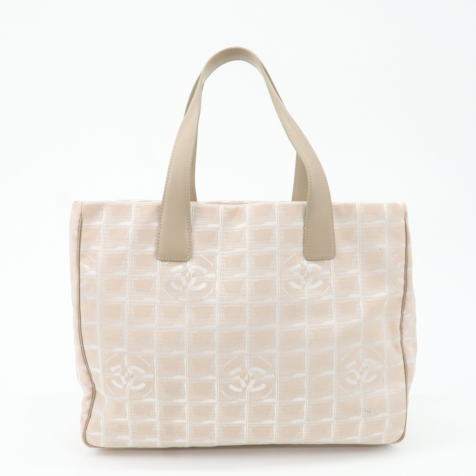 CHANEL New Travel Line Nylon Jacquard Leather Tote Bag Beige A15991 Used