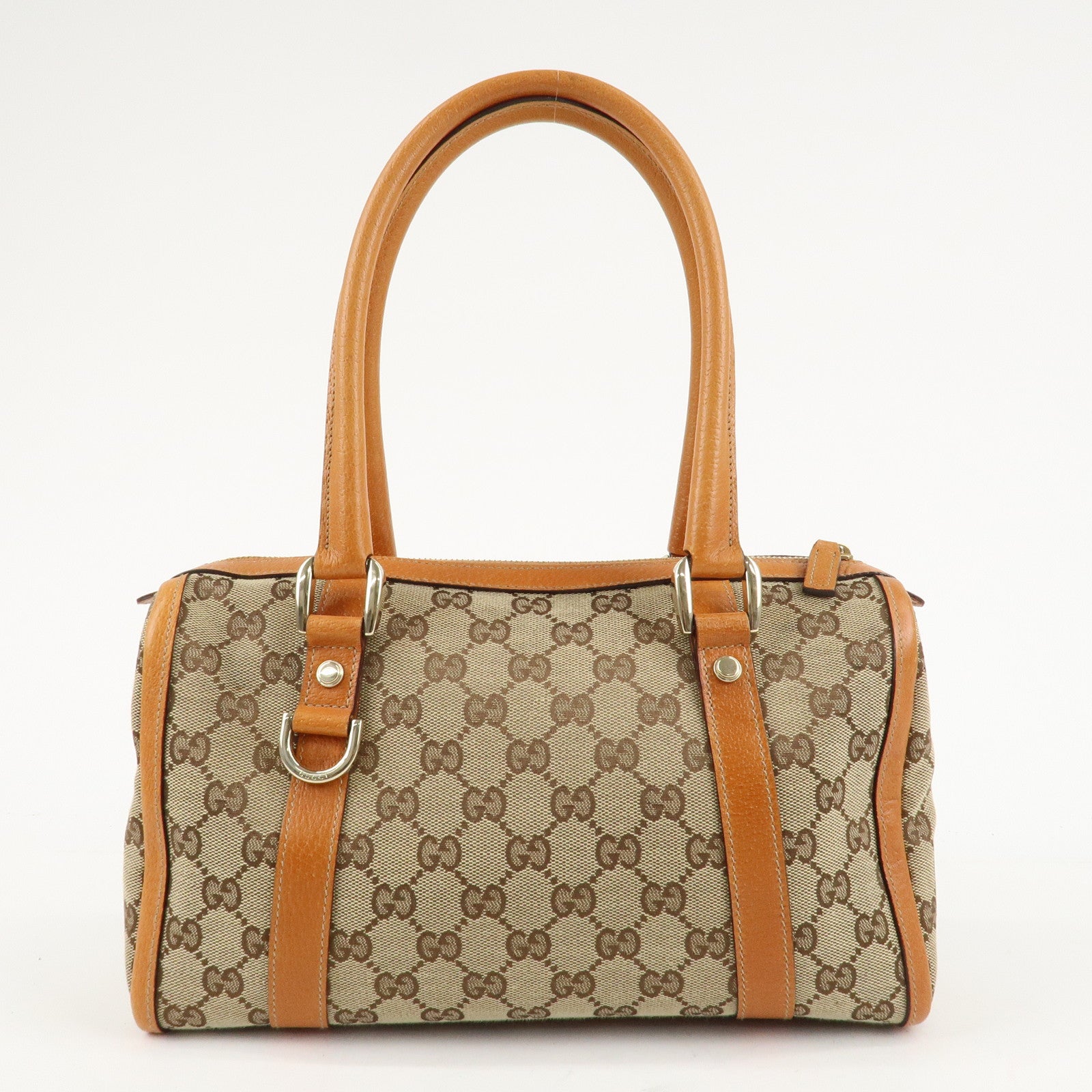 GUCCI Abbey GG Canvas Leather Mini Boston Bag Beige Orange 130942 Used