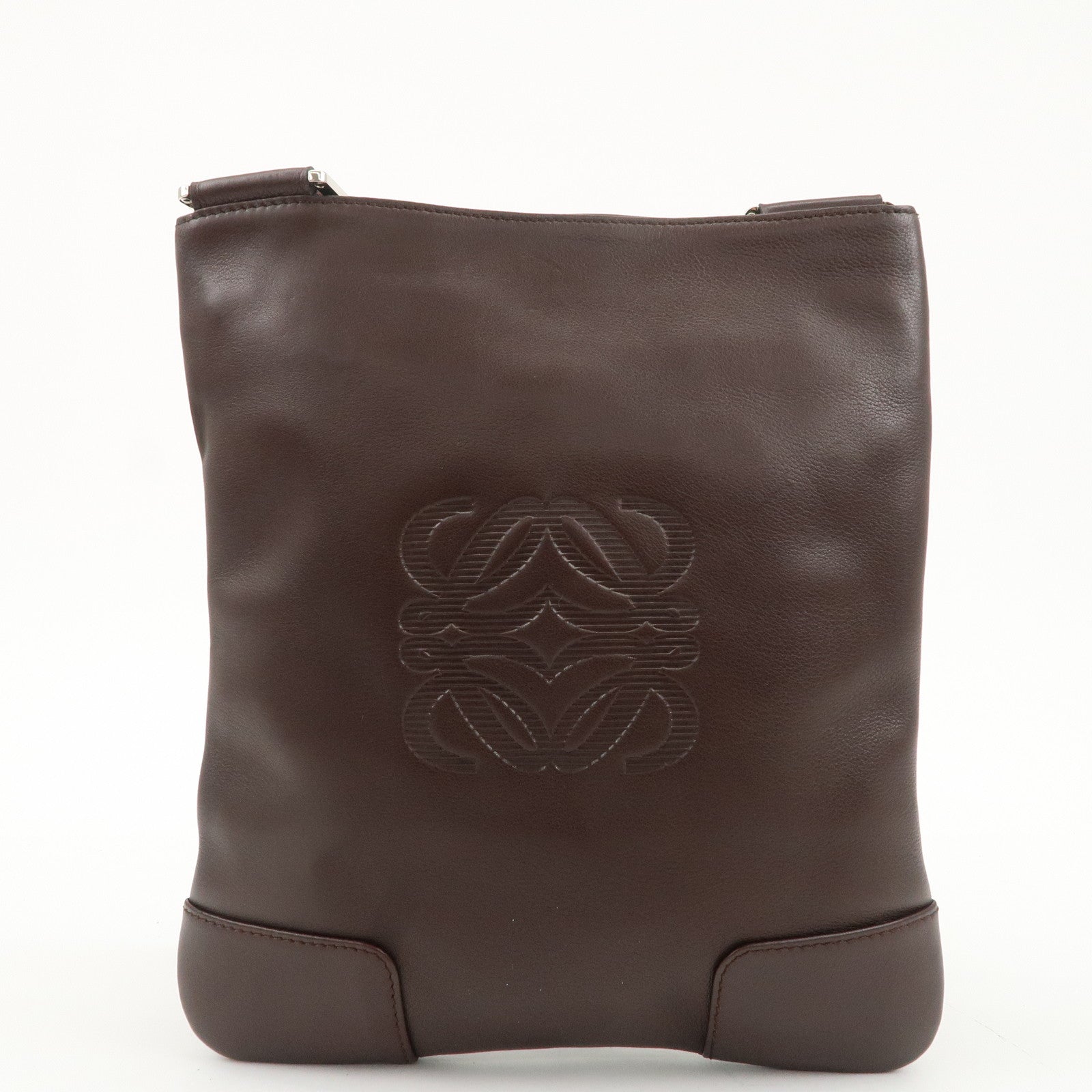 LOEWE Anagram Leather Shoulder Bag Brown Silver Hardware Used