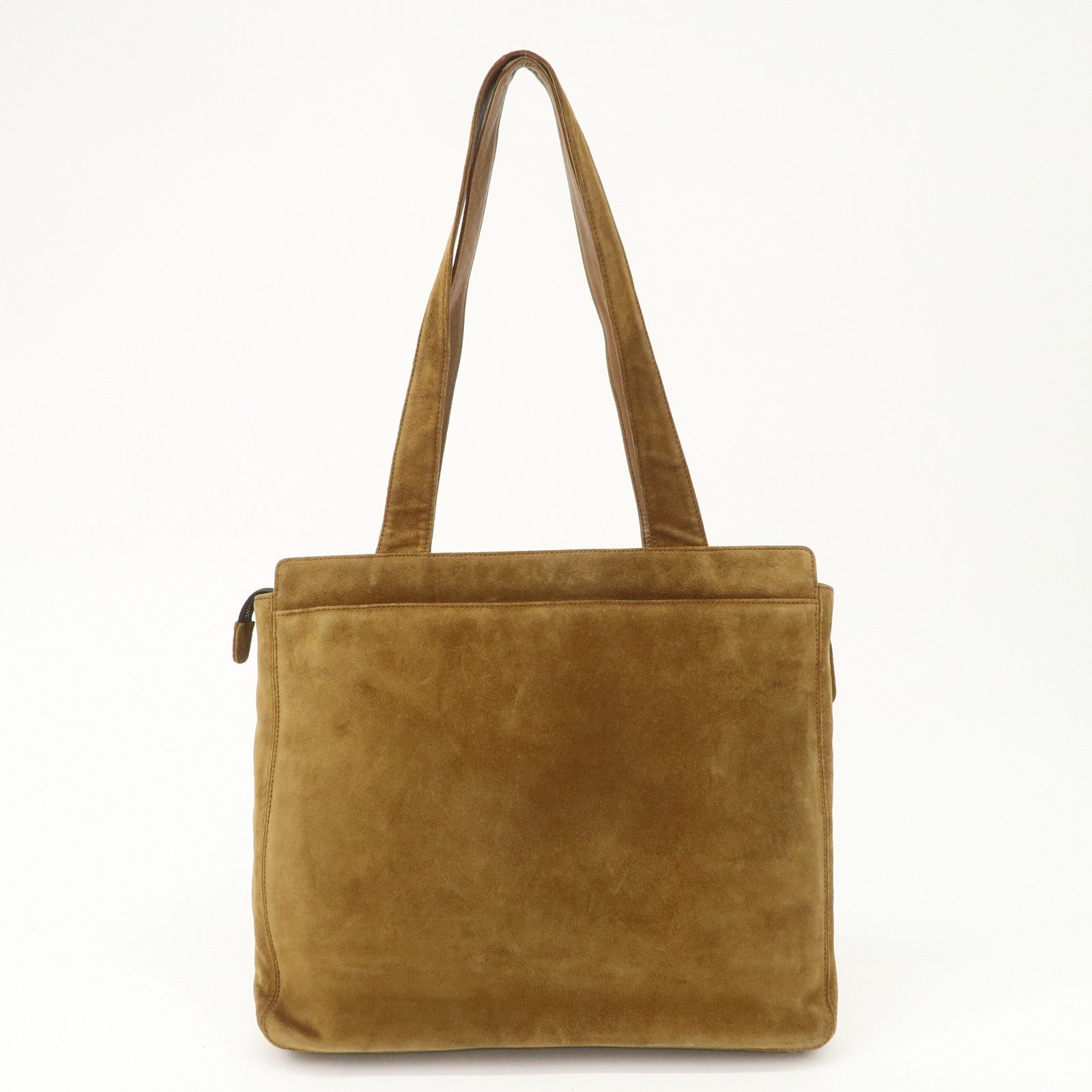 CHANEL Logo Suede Tote Bag Shoulder Bag Brown Used