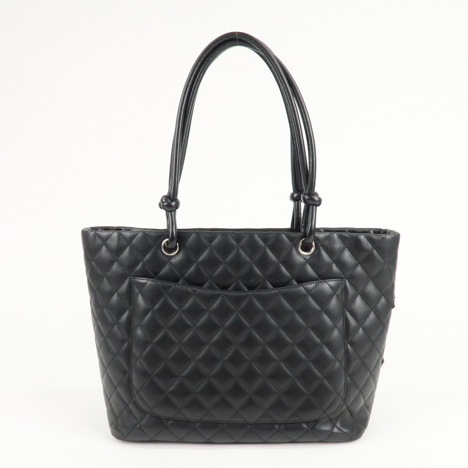 CHANEL Cambon Line Lamb Skin COCO Mark Large Tote Bag A25169 Used