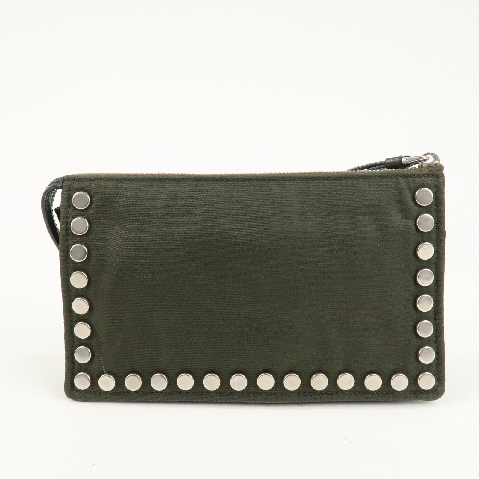 PRADA Tessuto Travel Pouch Studs Military Silver HDW Used