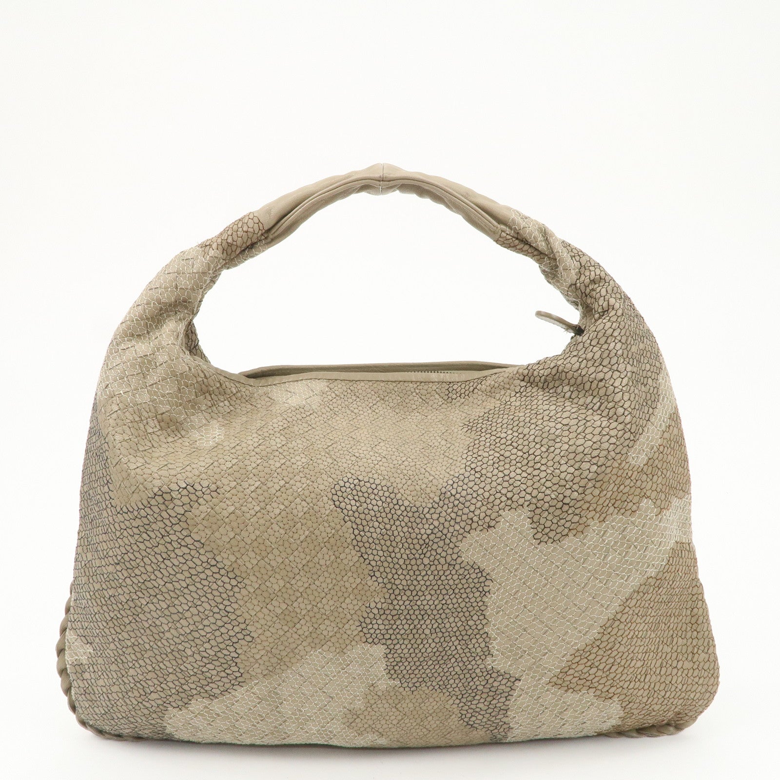 BOTTEGA VENETA Hobo Leather Shoulder Bag Beige Gray Black Used