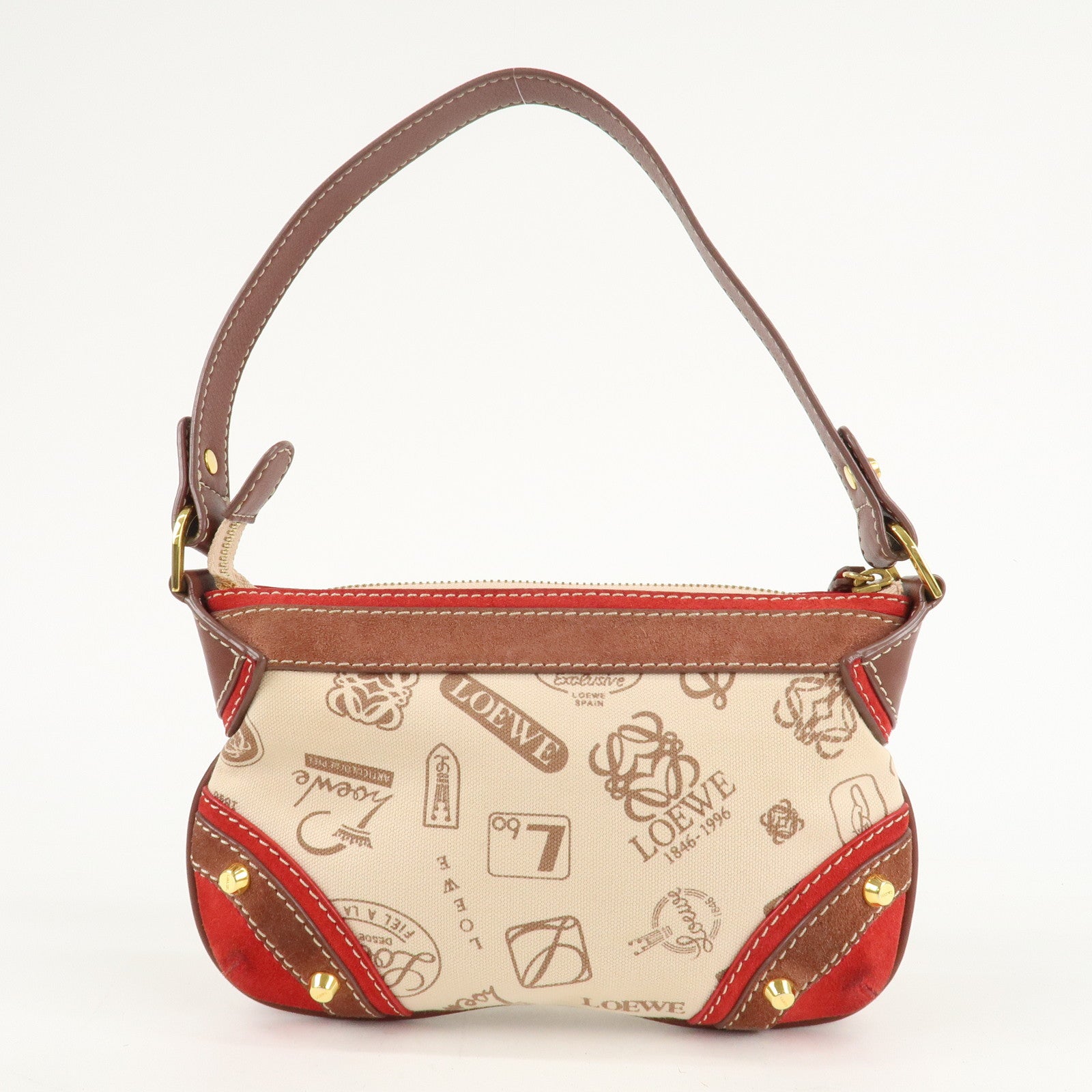 LOEWE Suede Leather Canvas 160th Anniversary Shoulder Bag Used