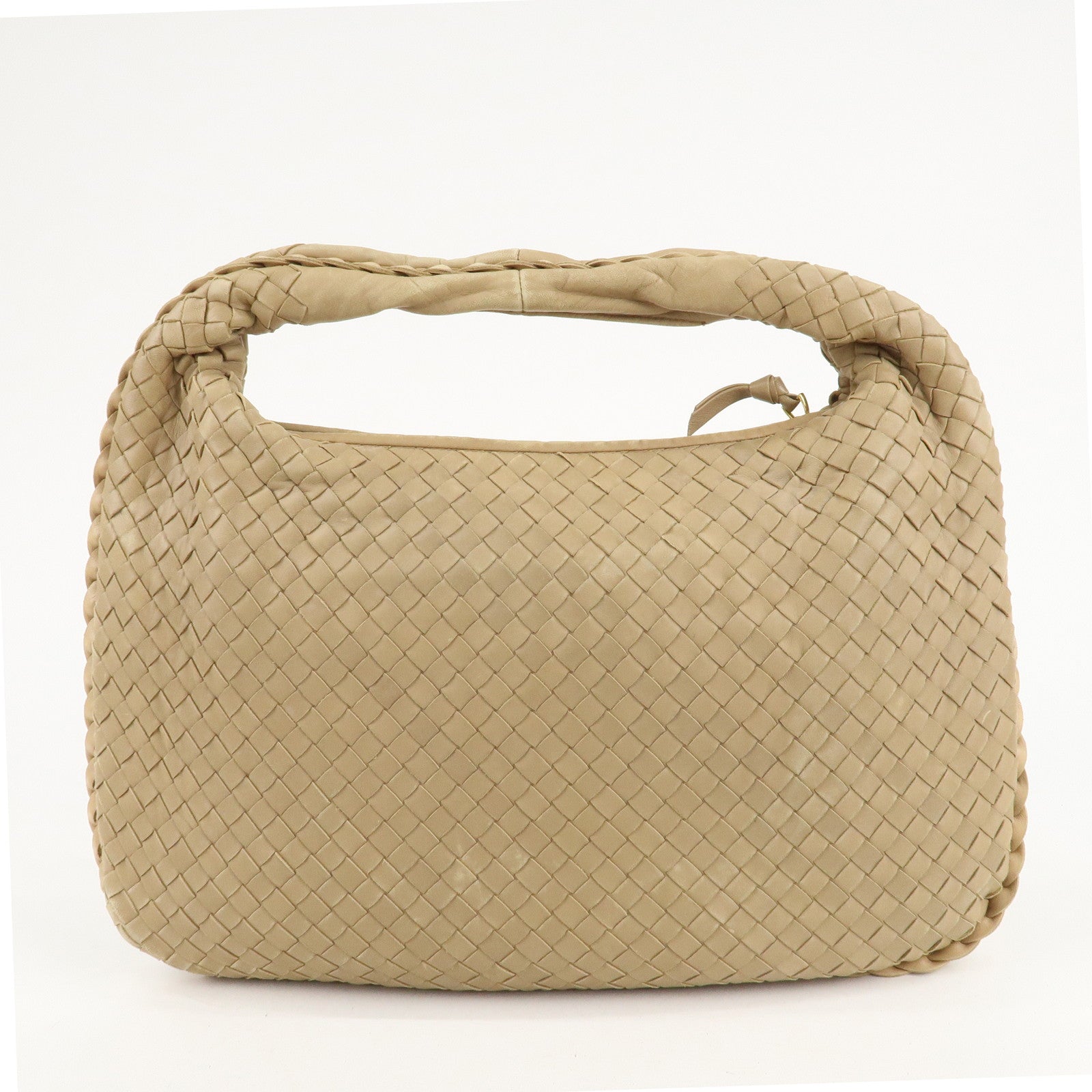 BOTTEGA VENETA Hobo Intrecciato Leather Shoulder Bag Beige 115653 Used