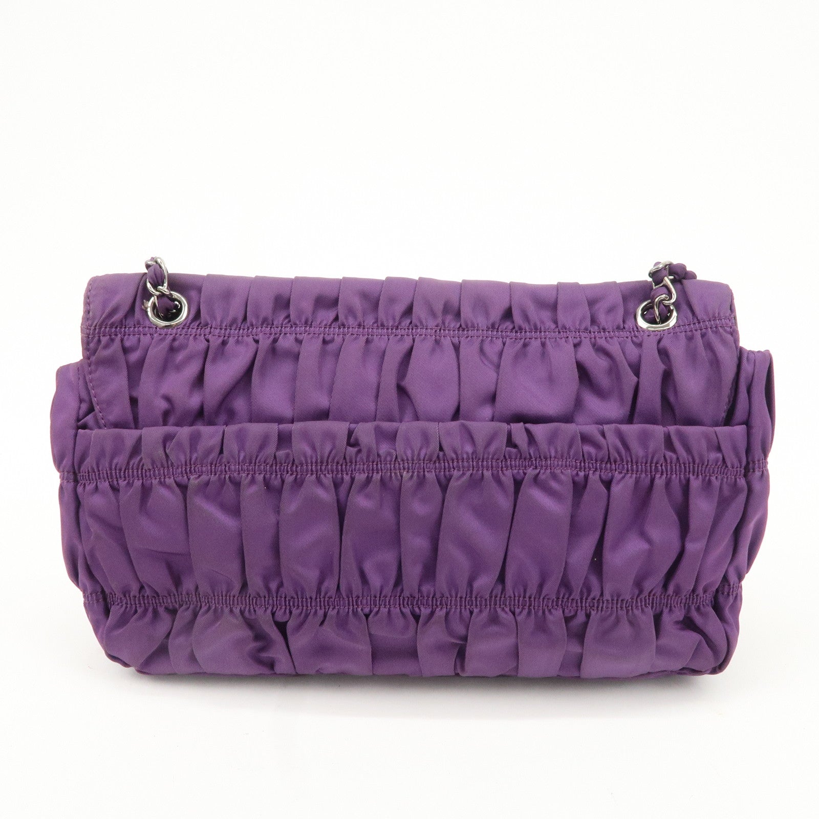PRADA Nylon Leather Gathered Shoulder Bag Purple BR4609 Used