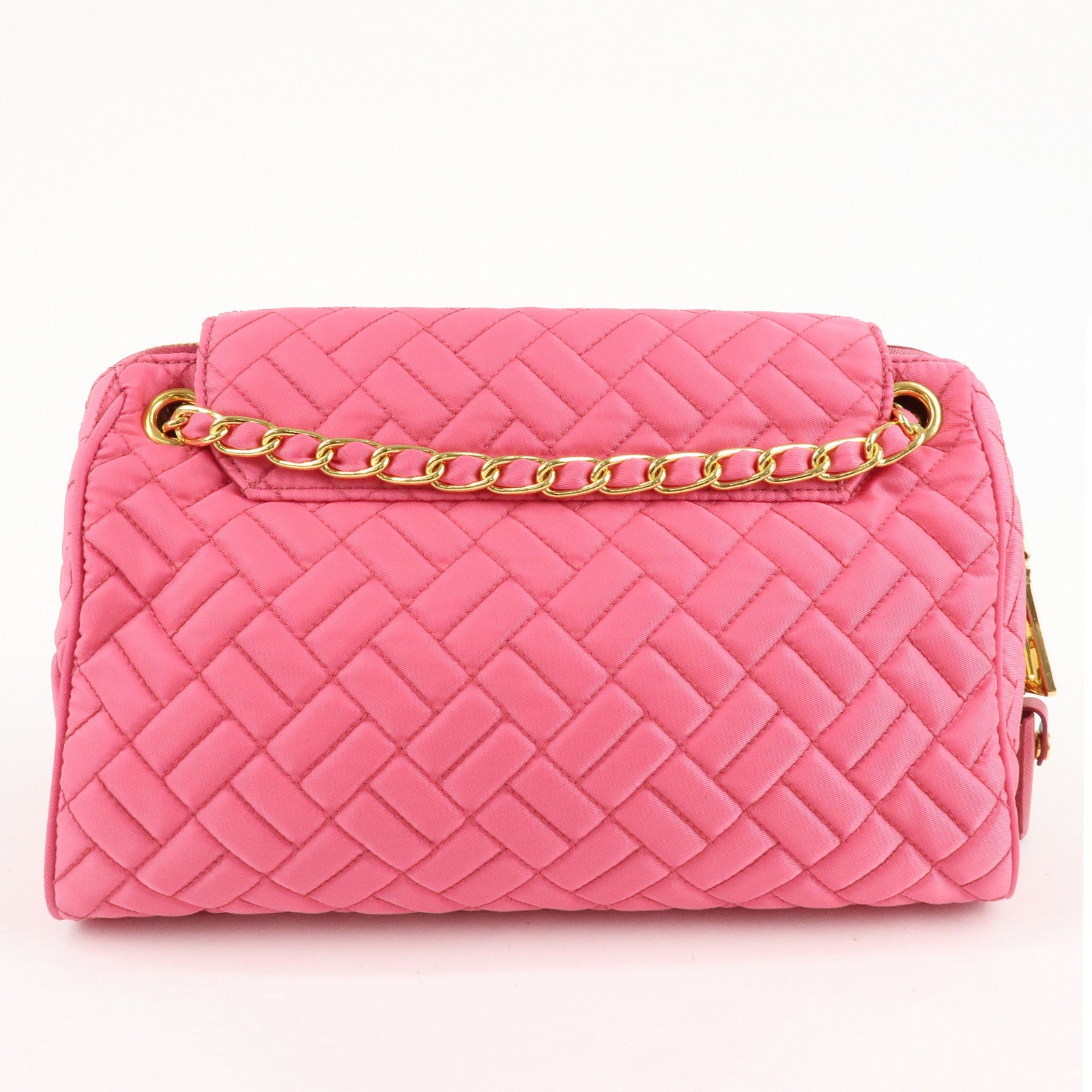PRADA Nylon Leather Chain Shoulder Bag Pink BR4965 Used
