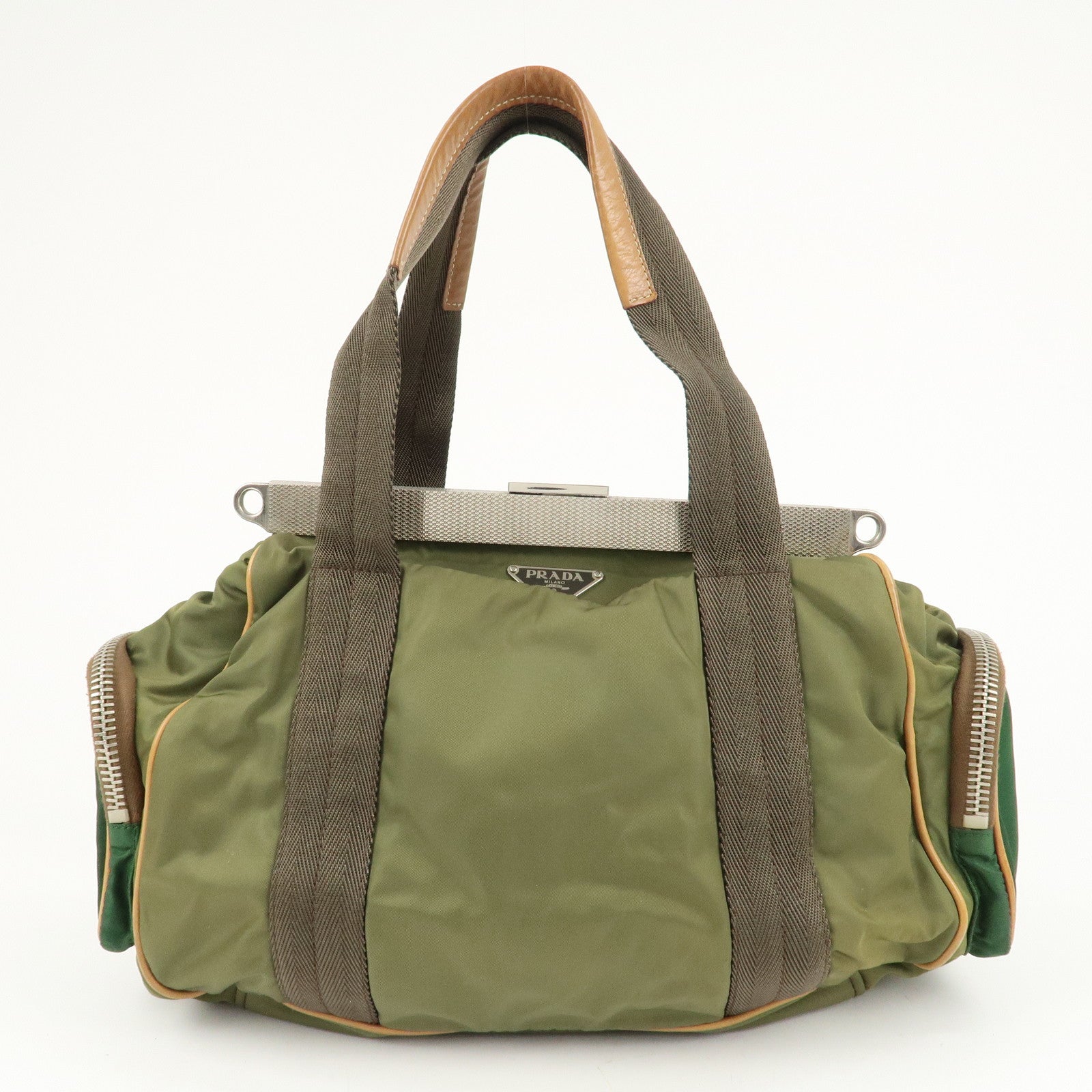 PRADA Nylon Leather Shoulder Bag Khaki Brown Green Used