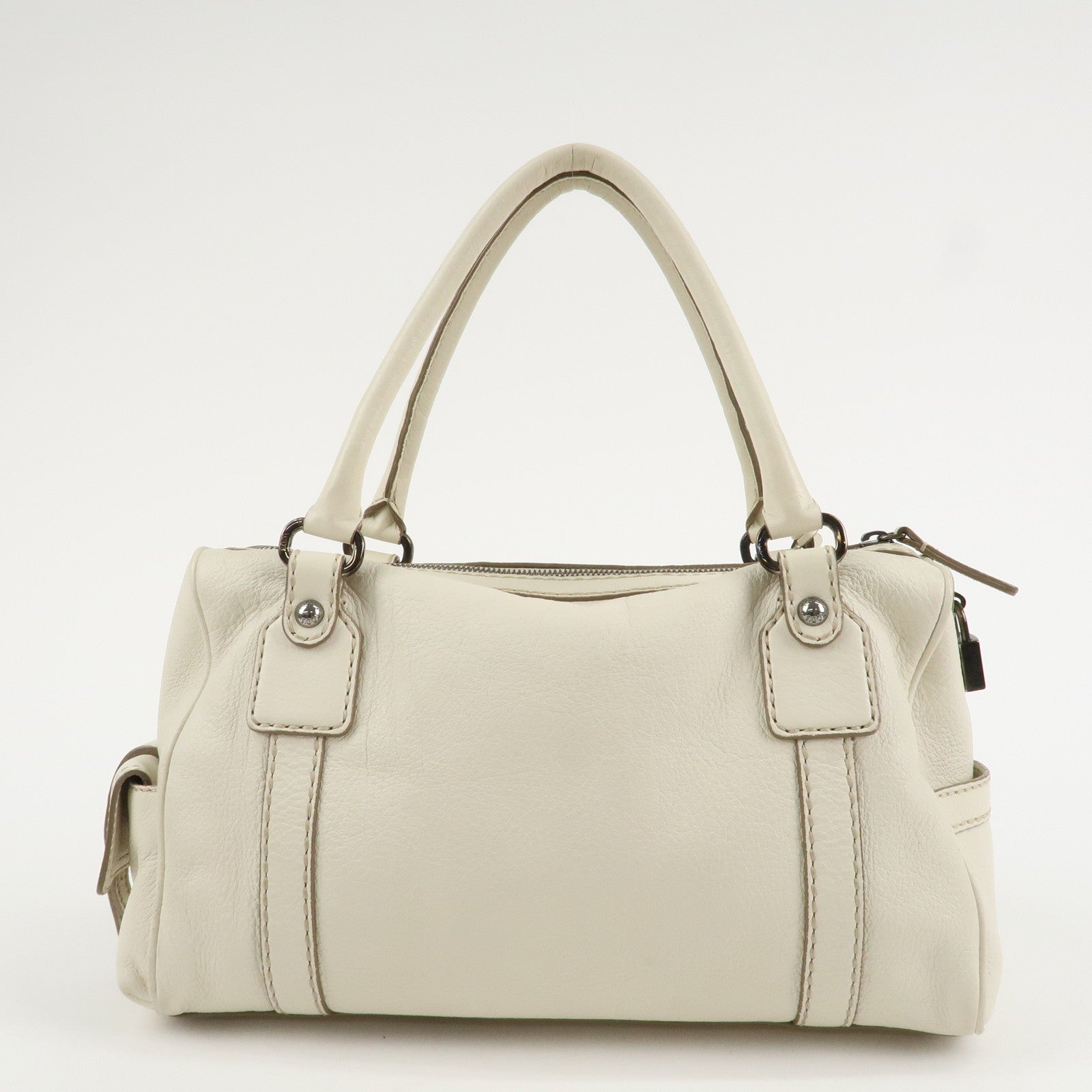 TOD'S Leather Shoulder Bag Hand Bag White Used