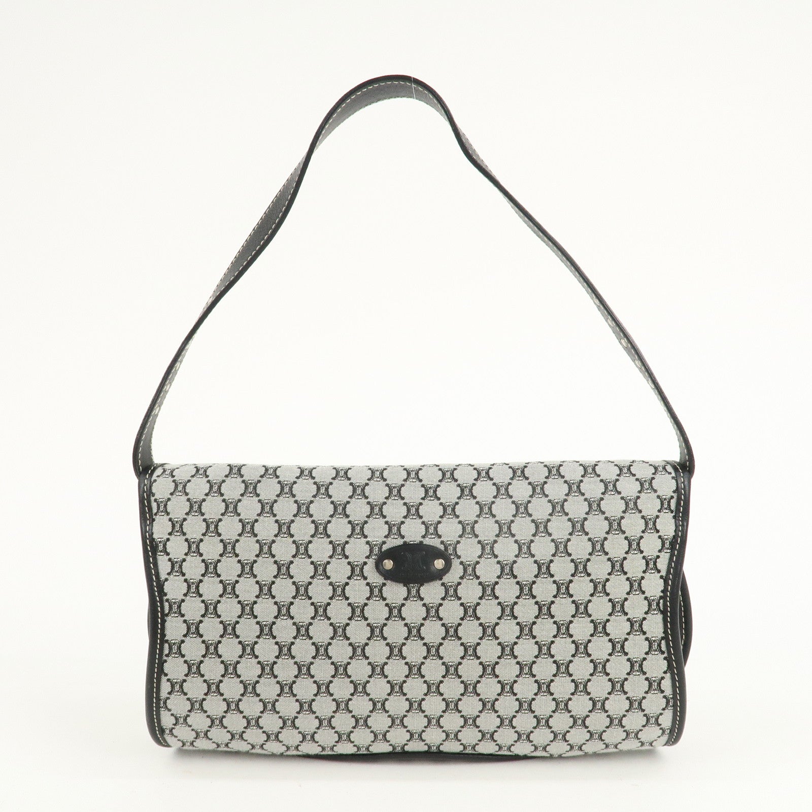 CELINE Macadam Canvas Leather Shoulder Bag Gray Black Used