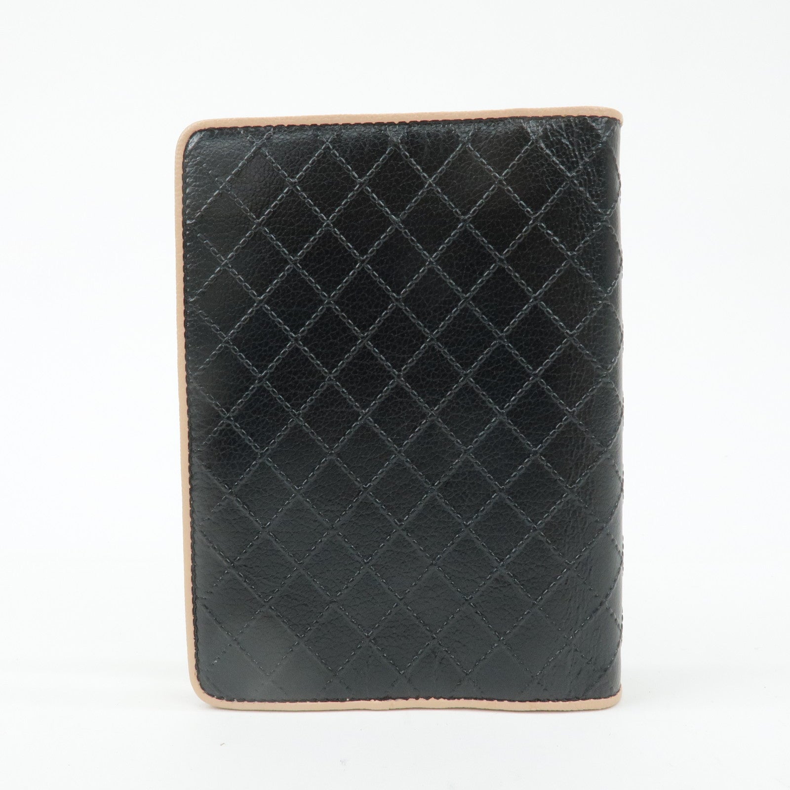 CHANEL COCO Mark Bicolore Leather Agenda Cover Black Pink Used