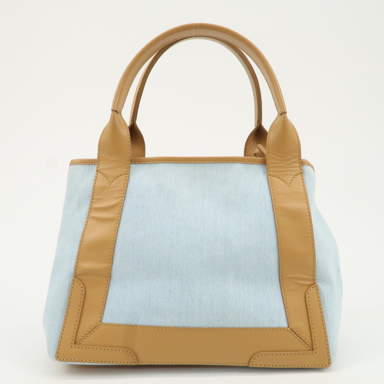 BALENCIAGA Navy Cabas S Canvas Leather Tote Bag 339933 Used