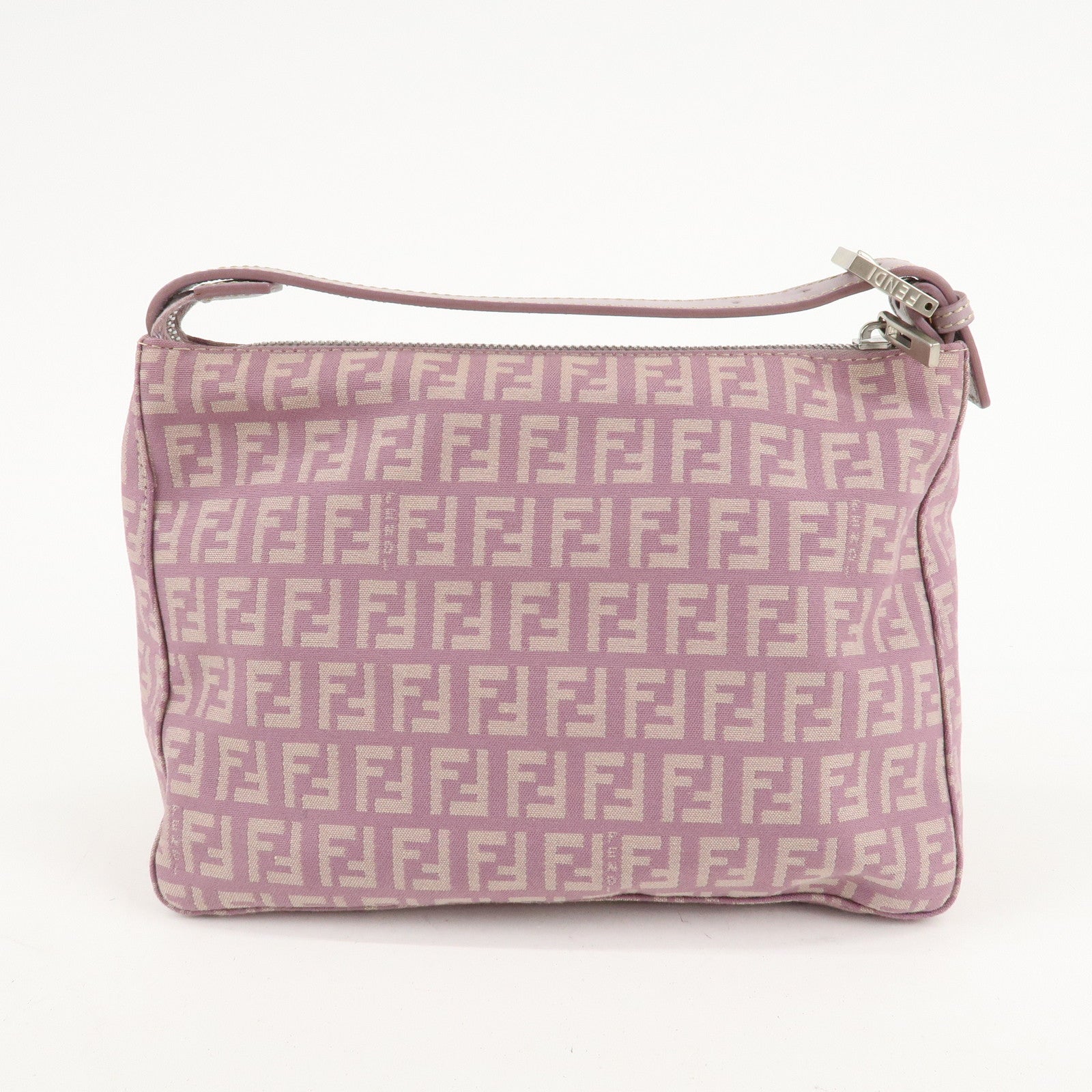 Auth FENDI Zucchino Canvas Leather Hand Bag Pouch Purple Beige 8N0005 Used F/S Used