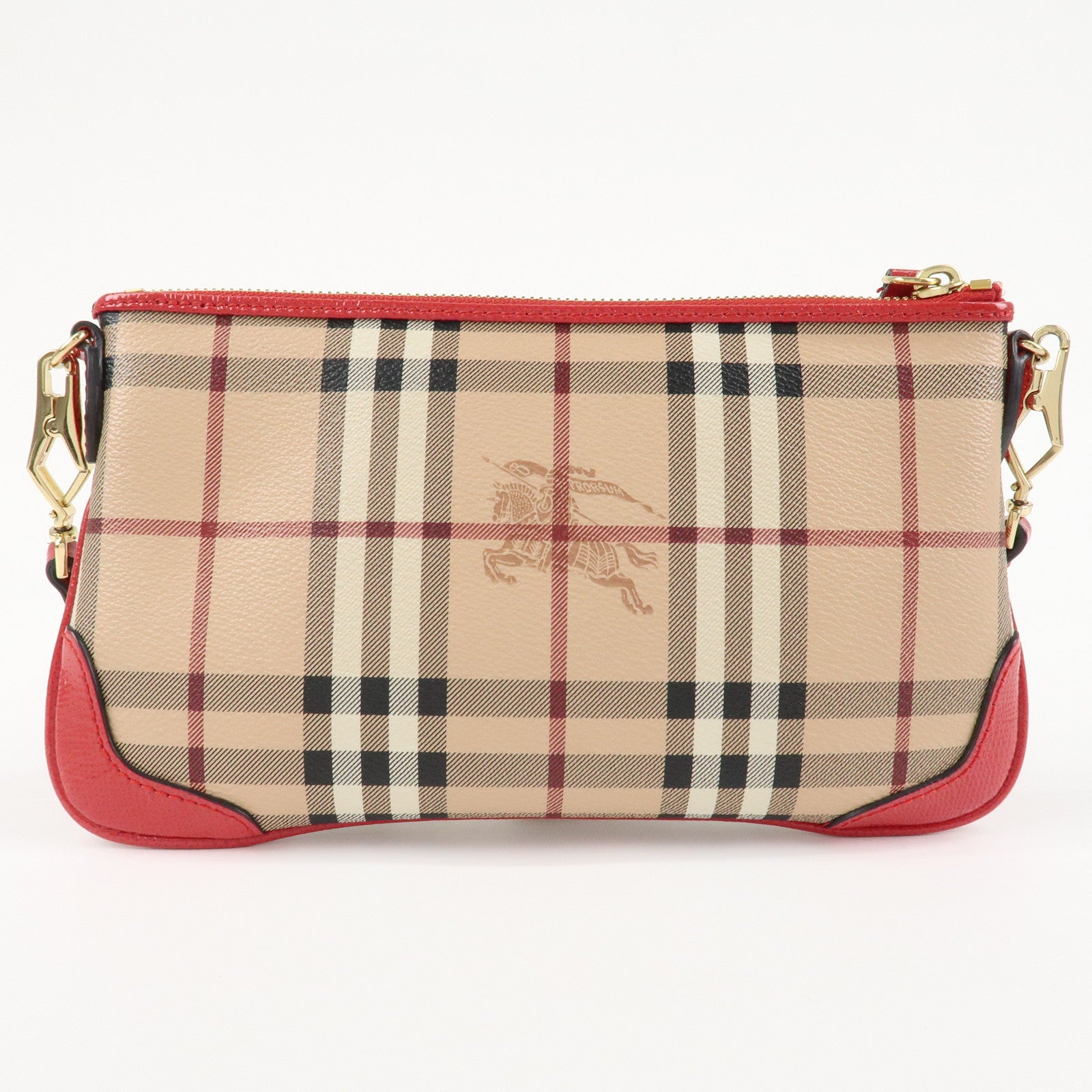 BURBERRY PVC Leather Nova Plaid Shoulder Bag Beige Red Used