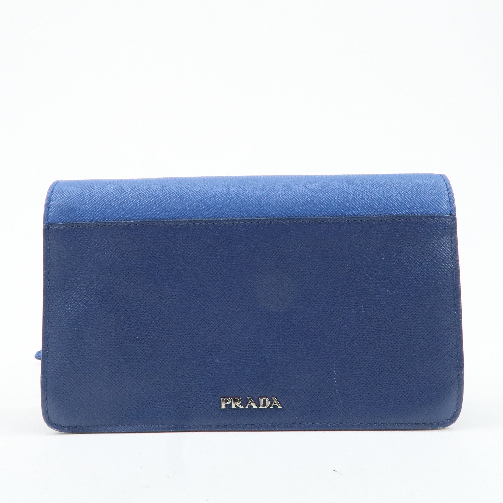 PRADA Leather Shoulder Bag Blue Navy Used
