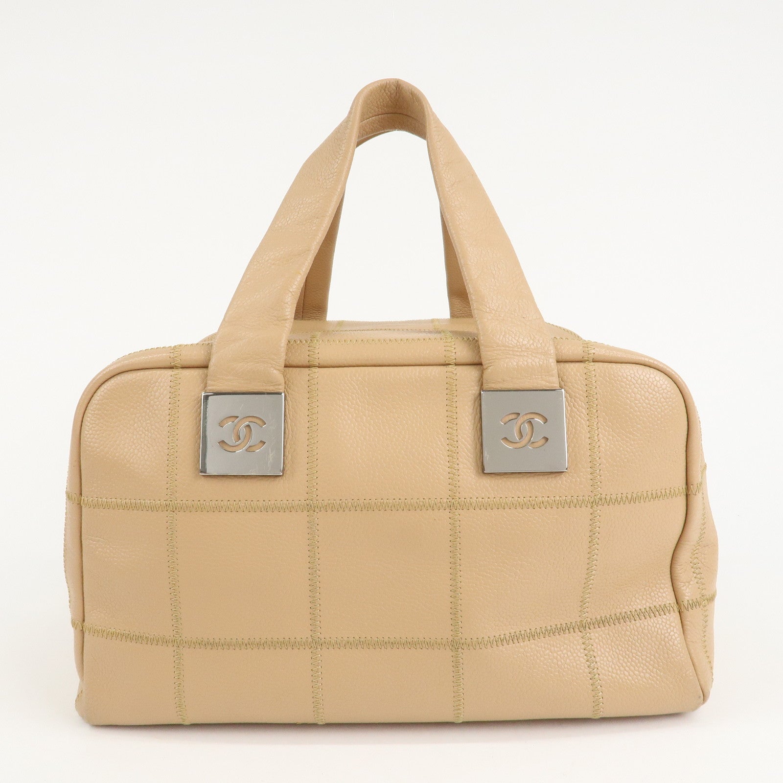 CHANEL Chocolate Bar Caviar Skin Boston Bag Beige A24184 Used