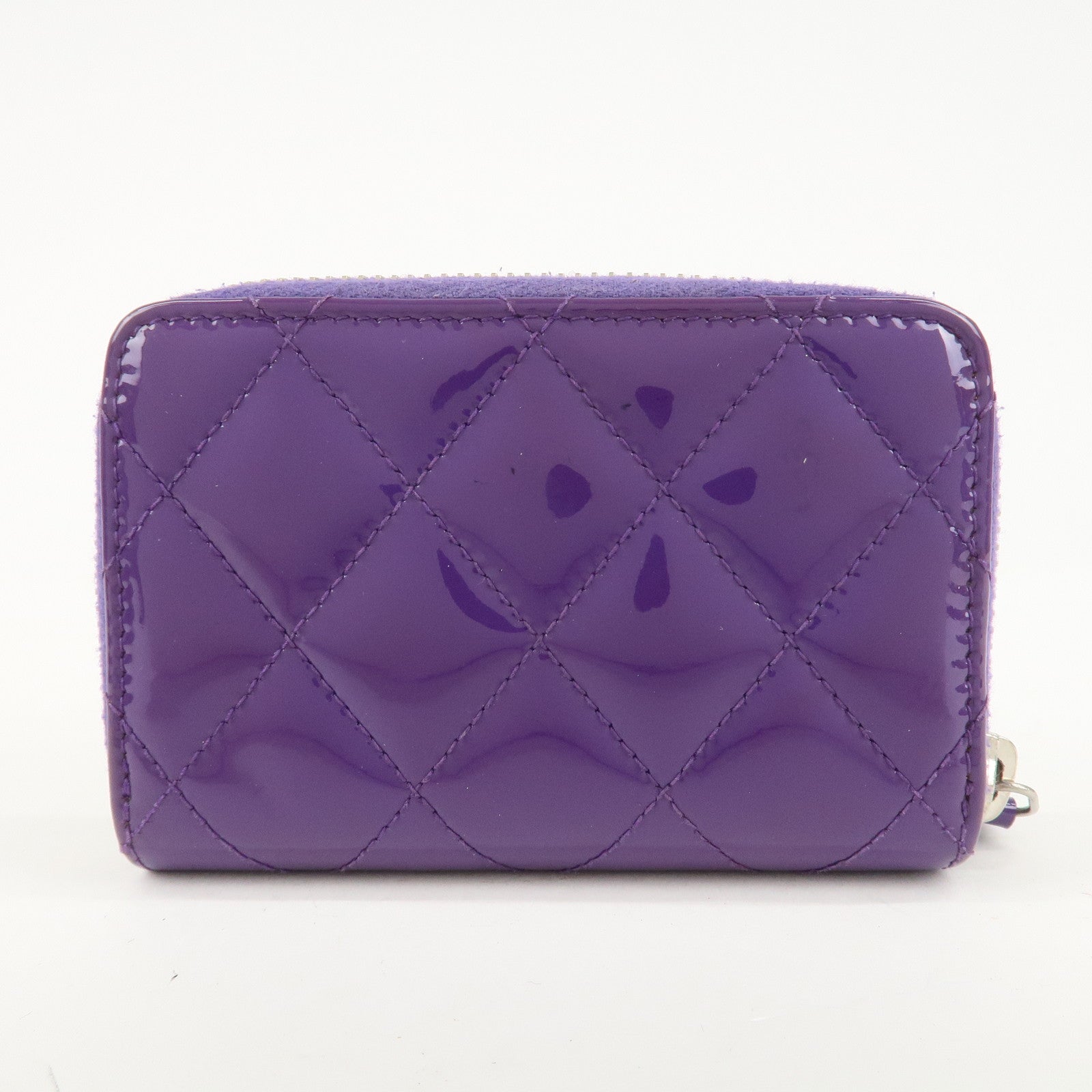 CHANEL Matelasse Patent Leather Card Case Coin Case Purple Used
