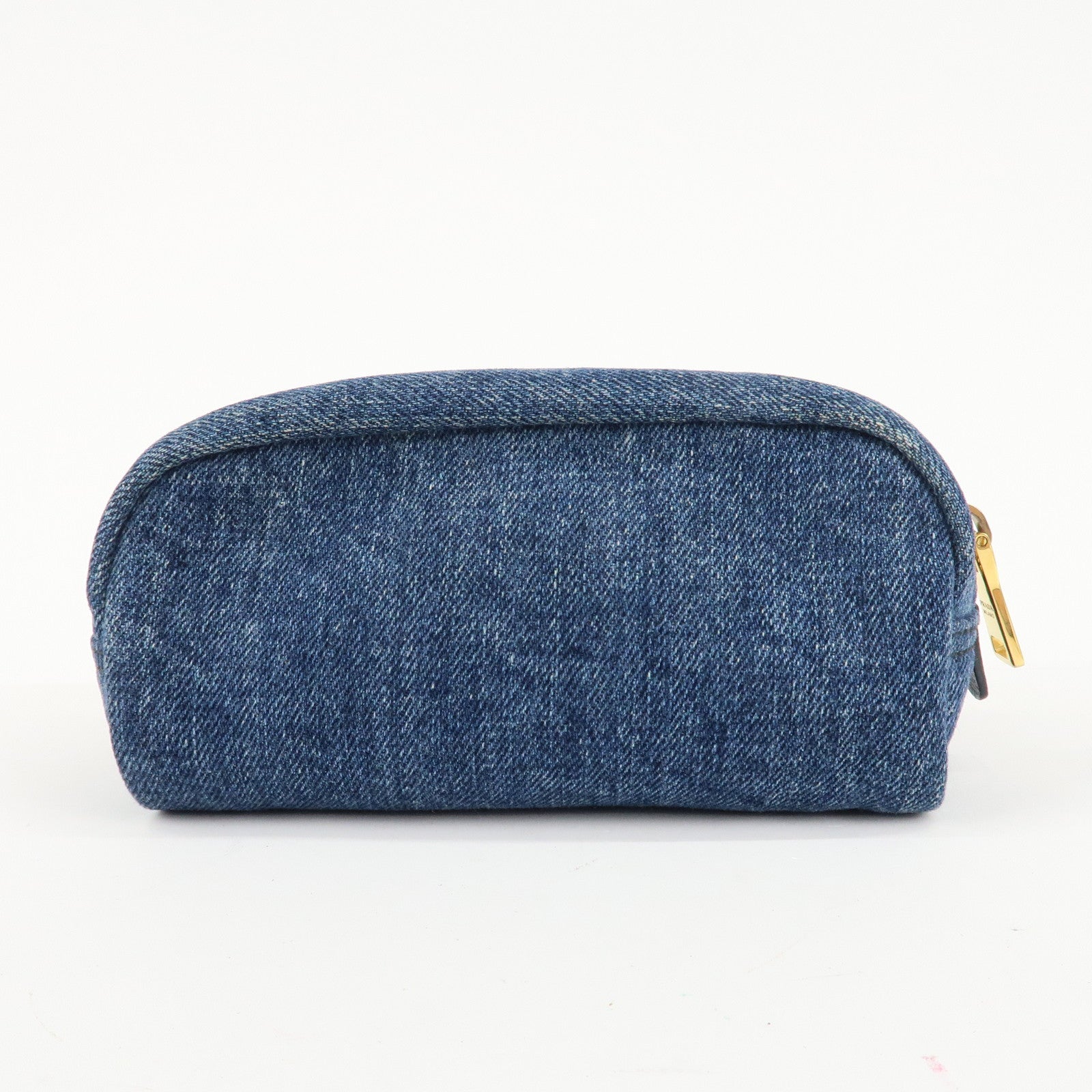 PRADA Logo Canvas Leather Pouch Cosmetic Pouch Blue 1NA175 Used