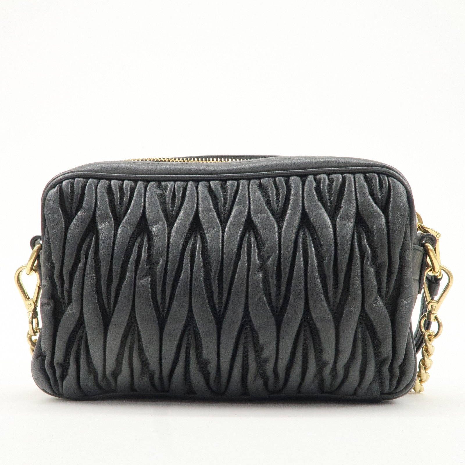 MIU MIU Matelasse Leather Chain Shoulder Bag Crossbody Bag Black Used