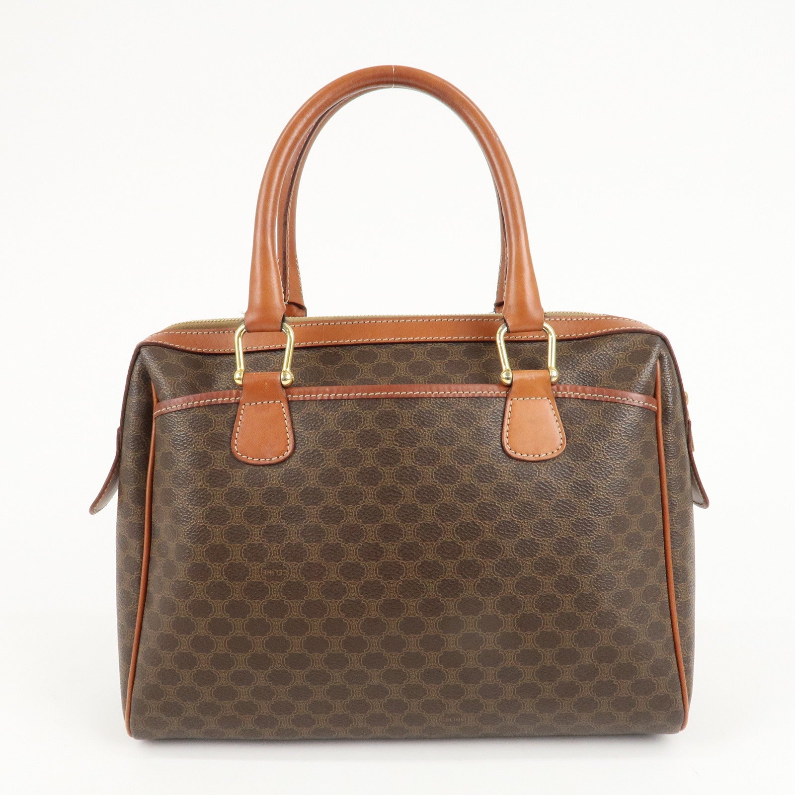 CELINE Macadam PVC Leather Boston Bag Hand Bag Brown Used