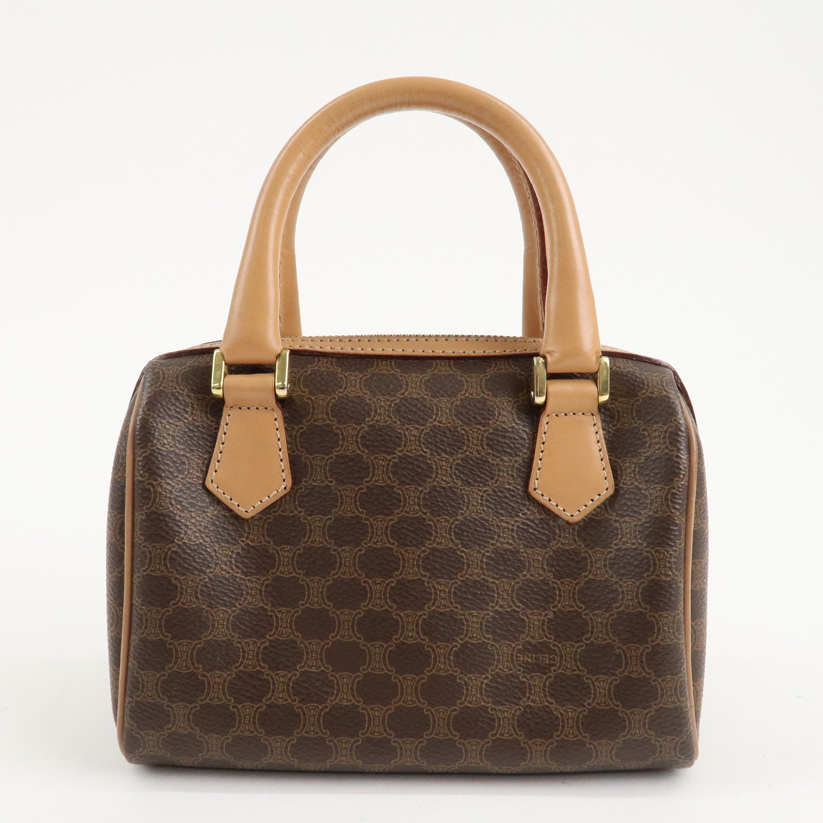 CELINE Macadam PVC Leather 2 Way Boston Bag Hand Bag Brown Used