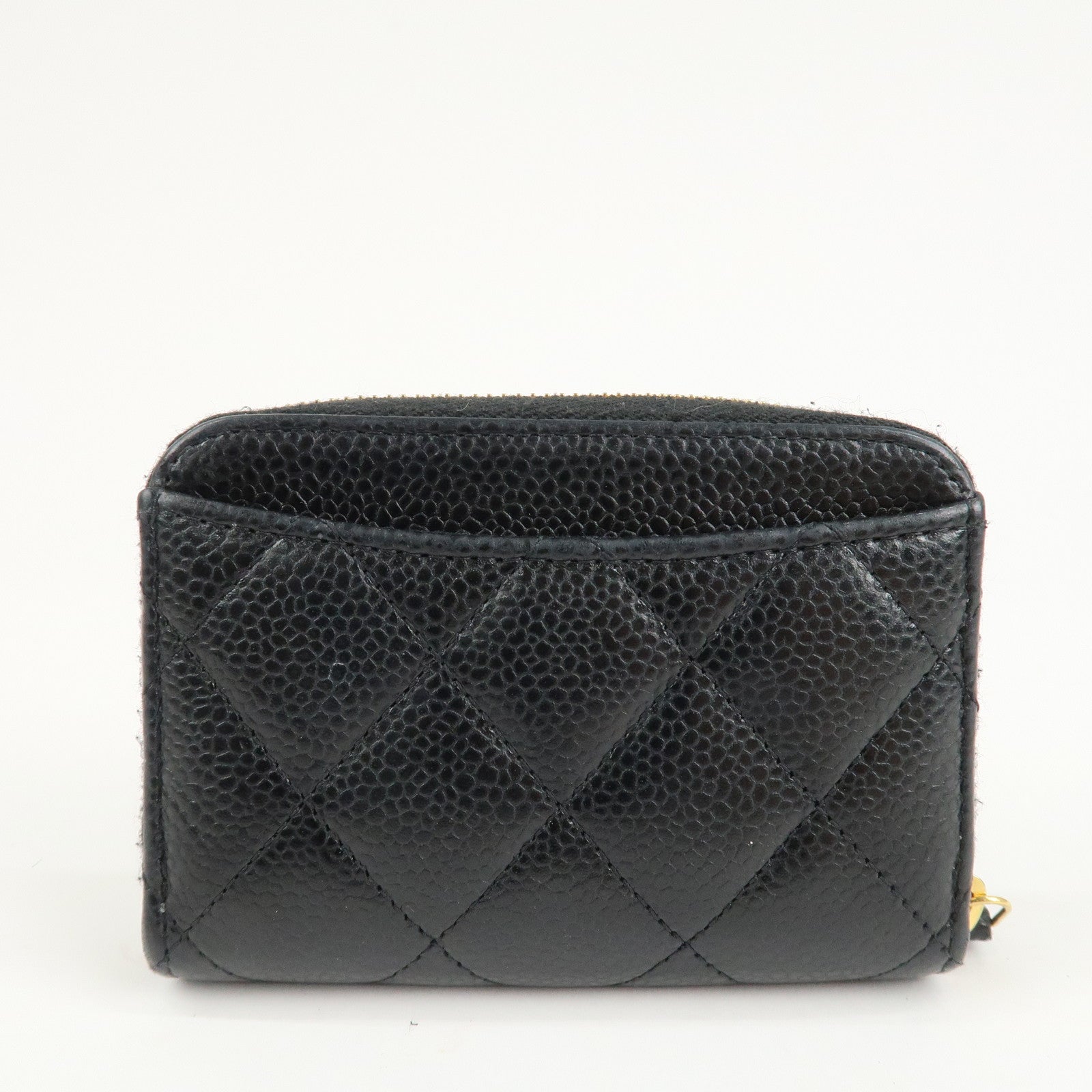 CHANEL Matelasse Caviar Skin Round Zip Coin Case Black AP0216 Used