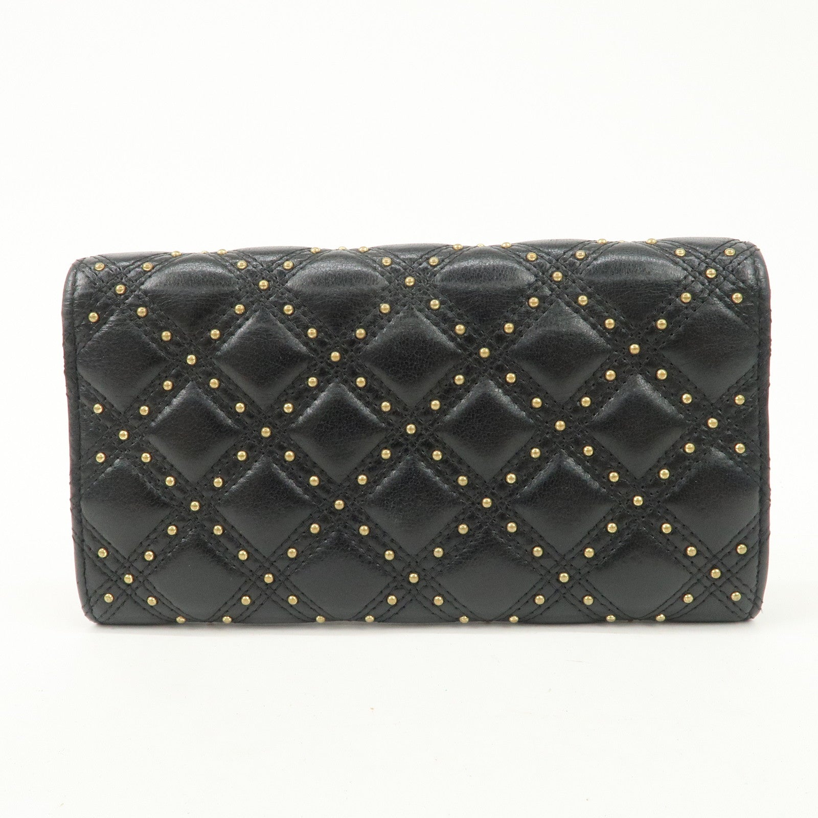 CHANEL Matelasse Lamb Skin Bifold Long Wallet with Studs A70631 Used