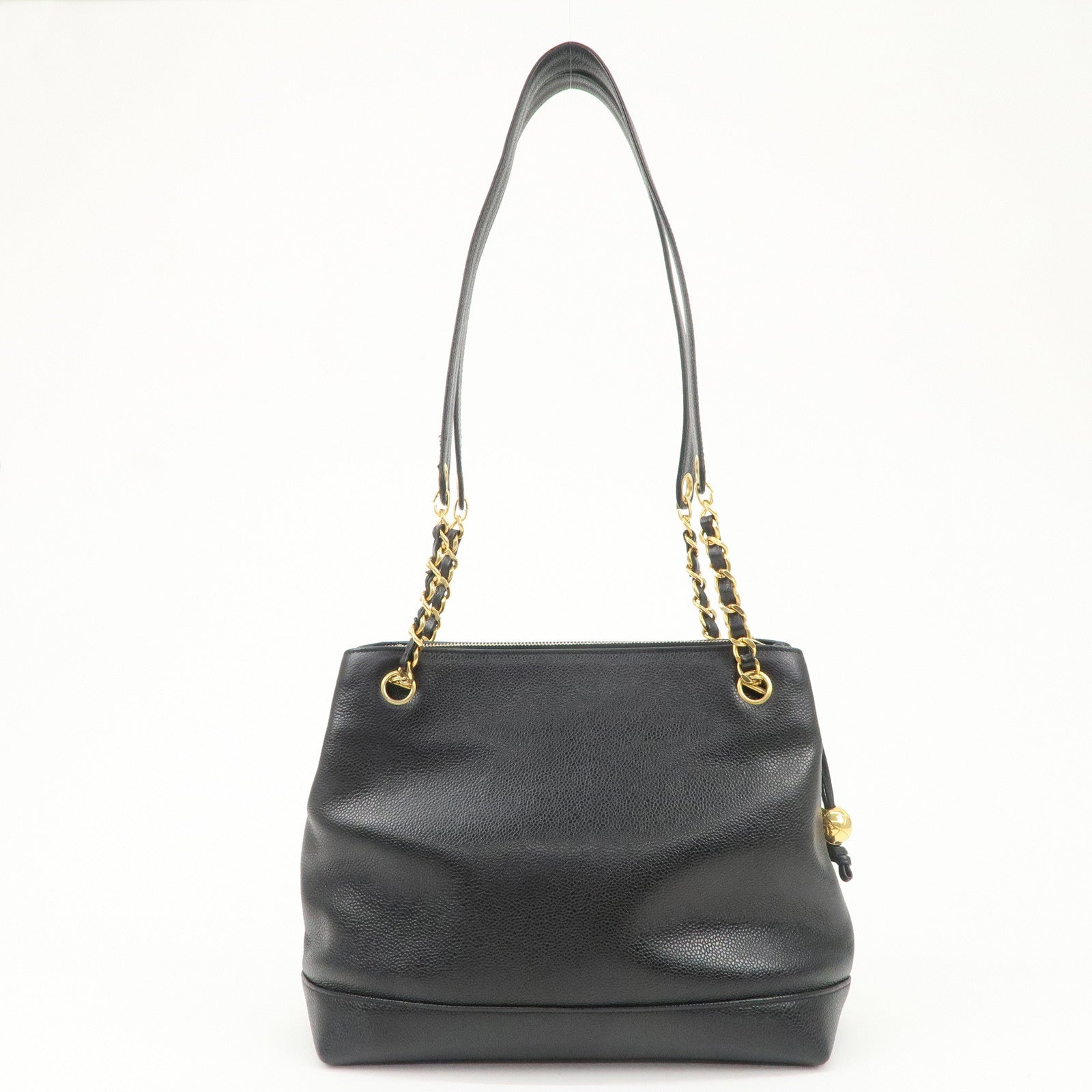 CHANEL Caviar Skin COCO Mark Chain Tote Bag Shoulder Bag Black Used