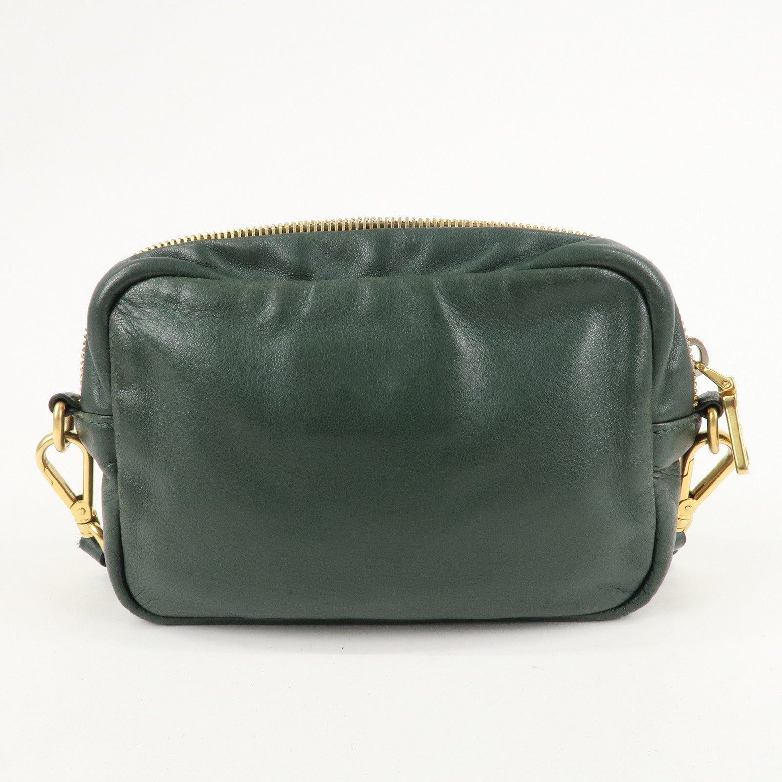 PRADA Logo Leather Ribbon Shoulder Bag Green BP0166 Used