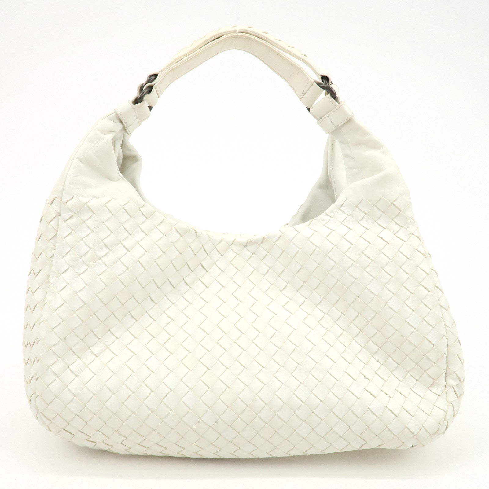BOTTEGA VENETA Intrecciato Leather Campana Shoulder Bag White 125787 Used