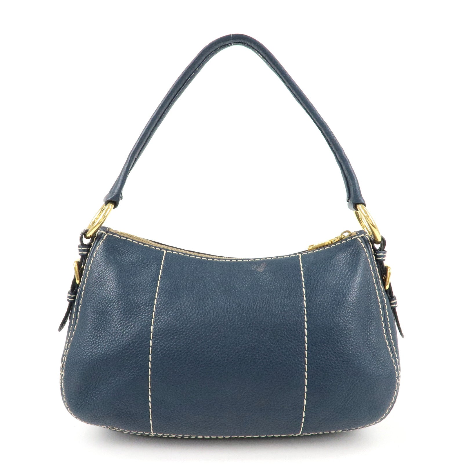 PRADA Soft Calf Leather Shoulder Bag Hand Bag Blue BR4690 Used