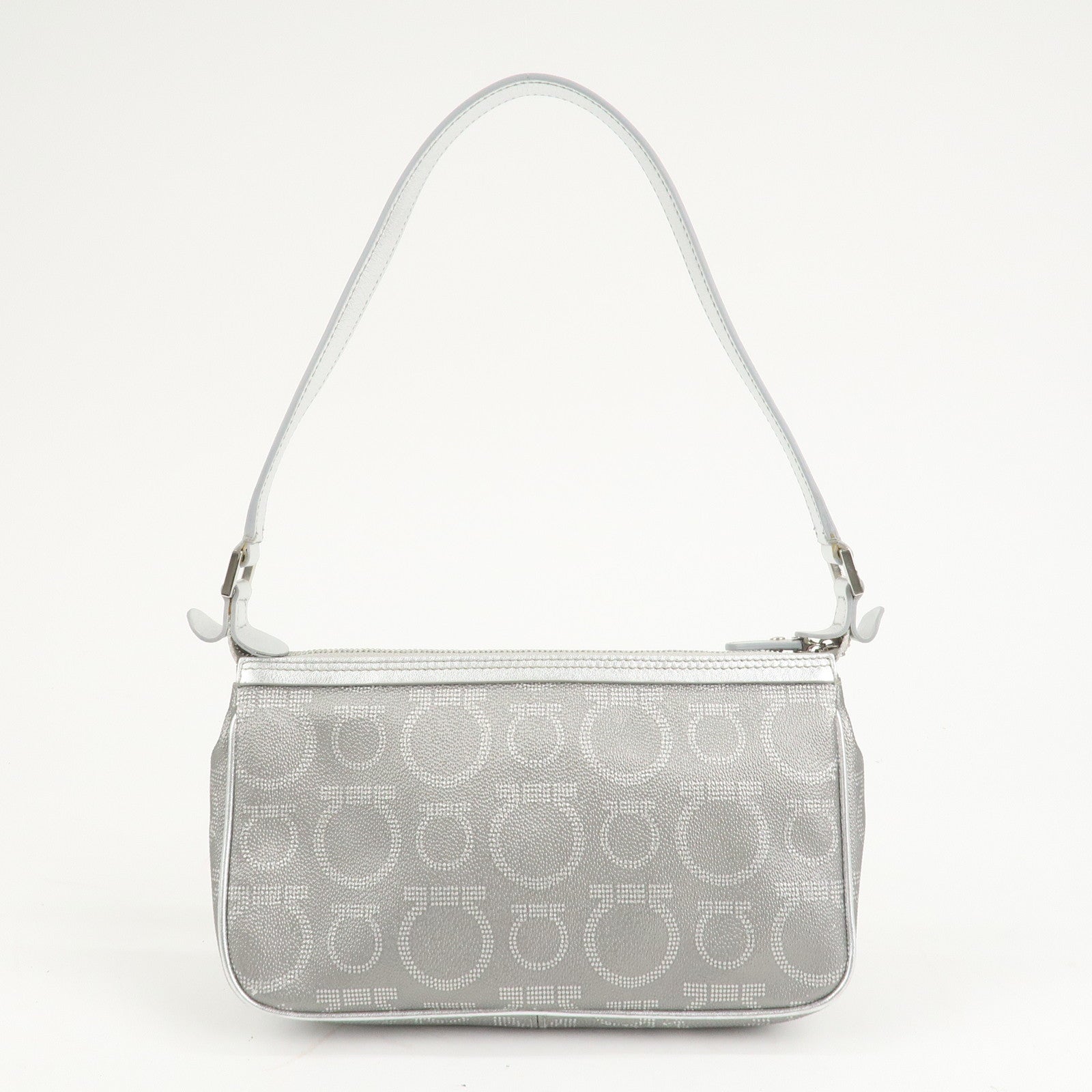 Ferragamo Gancini Leather One Shoulder Bag Silver Silver Hardware Used