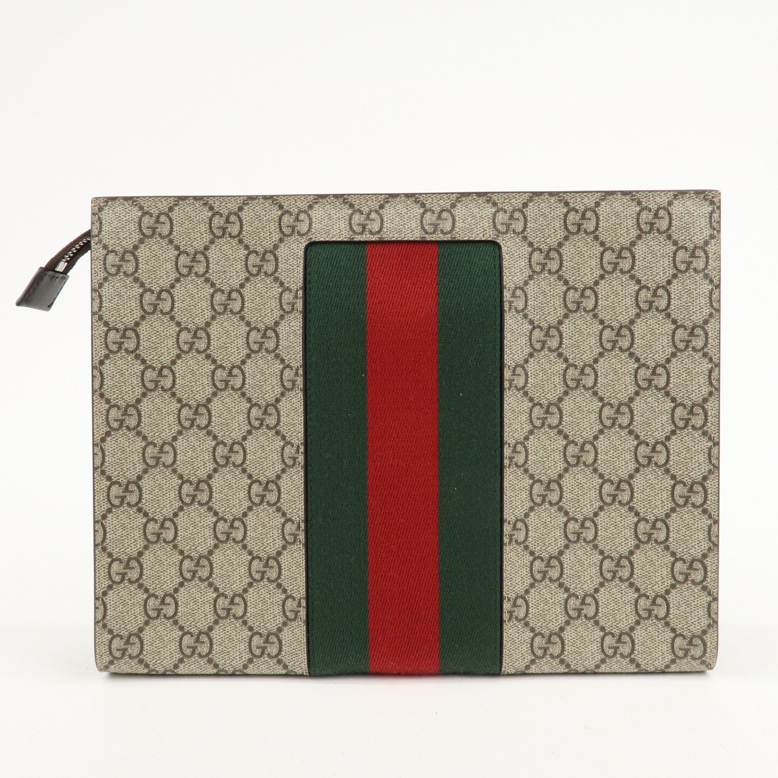 GUCCI Sherry GG Supreme Leather Clutch Bag Beige Brown 475316 Used