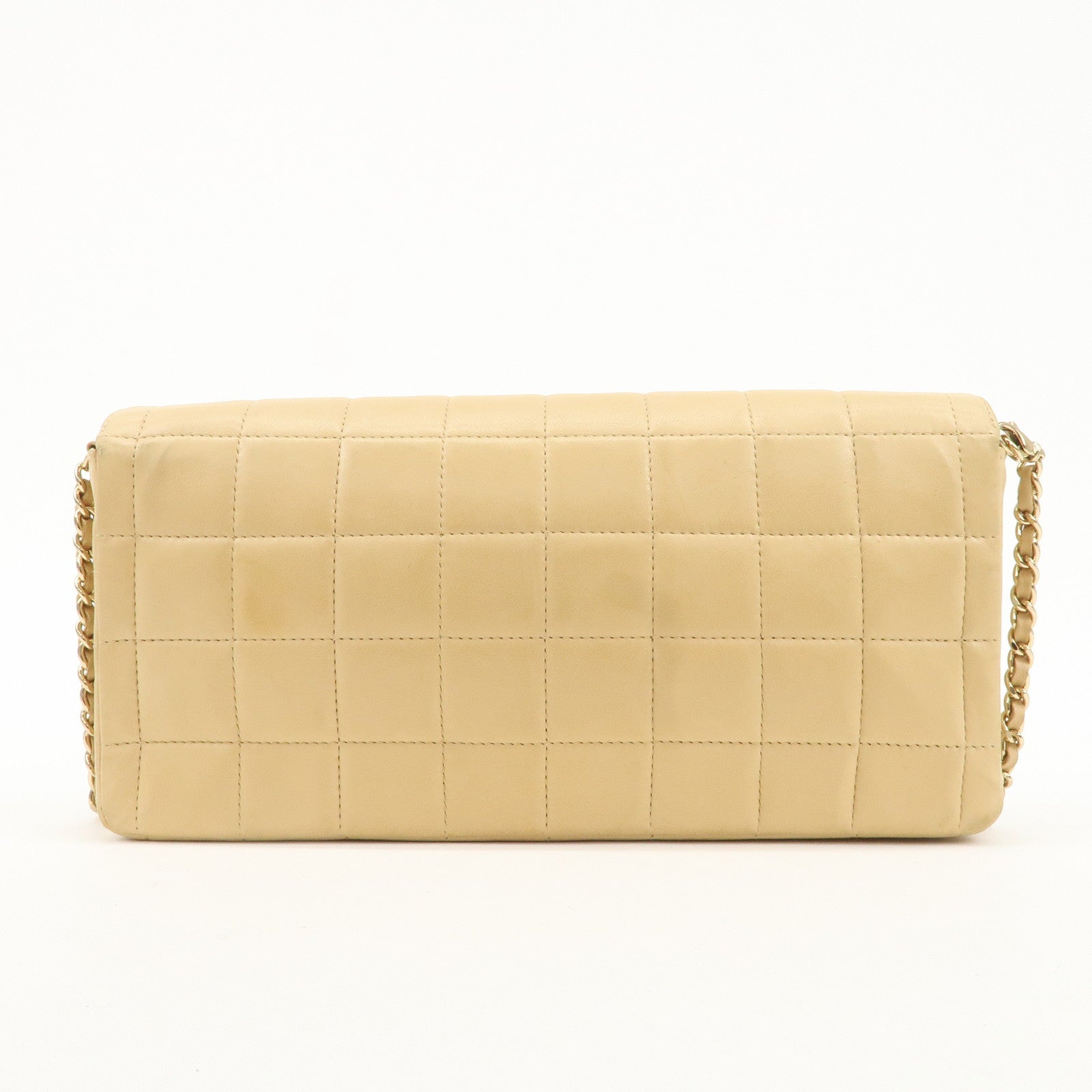 CHANEL Chocolate Bar Lamb Skin Chain Shoulder Bag Beige A15316 Used