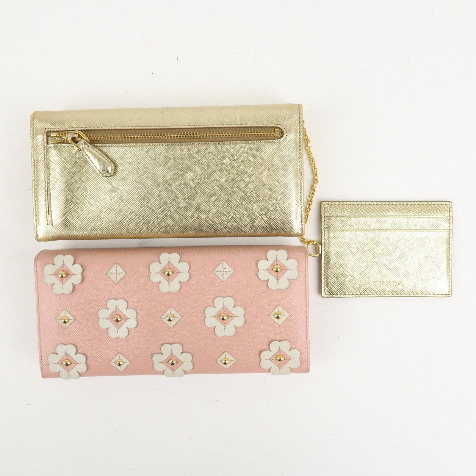 PRADA Set of 2 Saffiano Leather Bi-fold Long Wallet Glower Motif Used