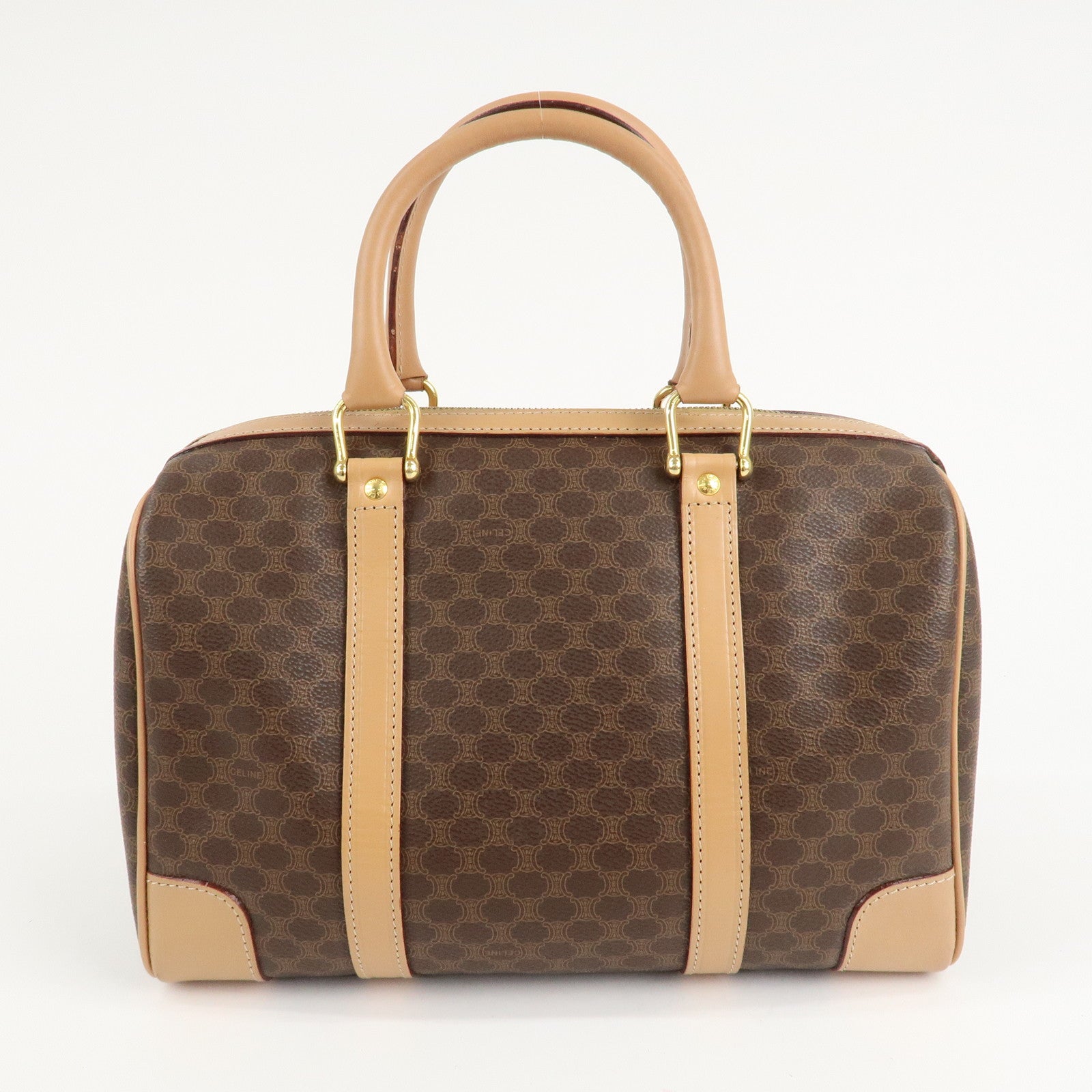 CELINE Macadam PVC Leather Boston Bag Hand Bag Brown Used