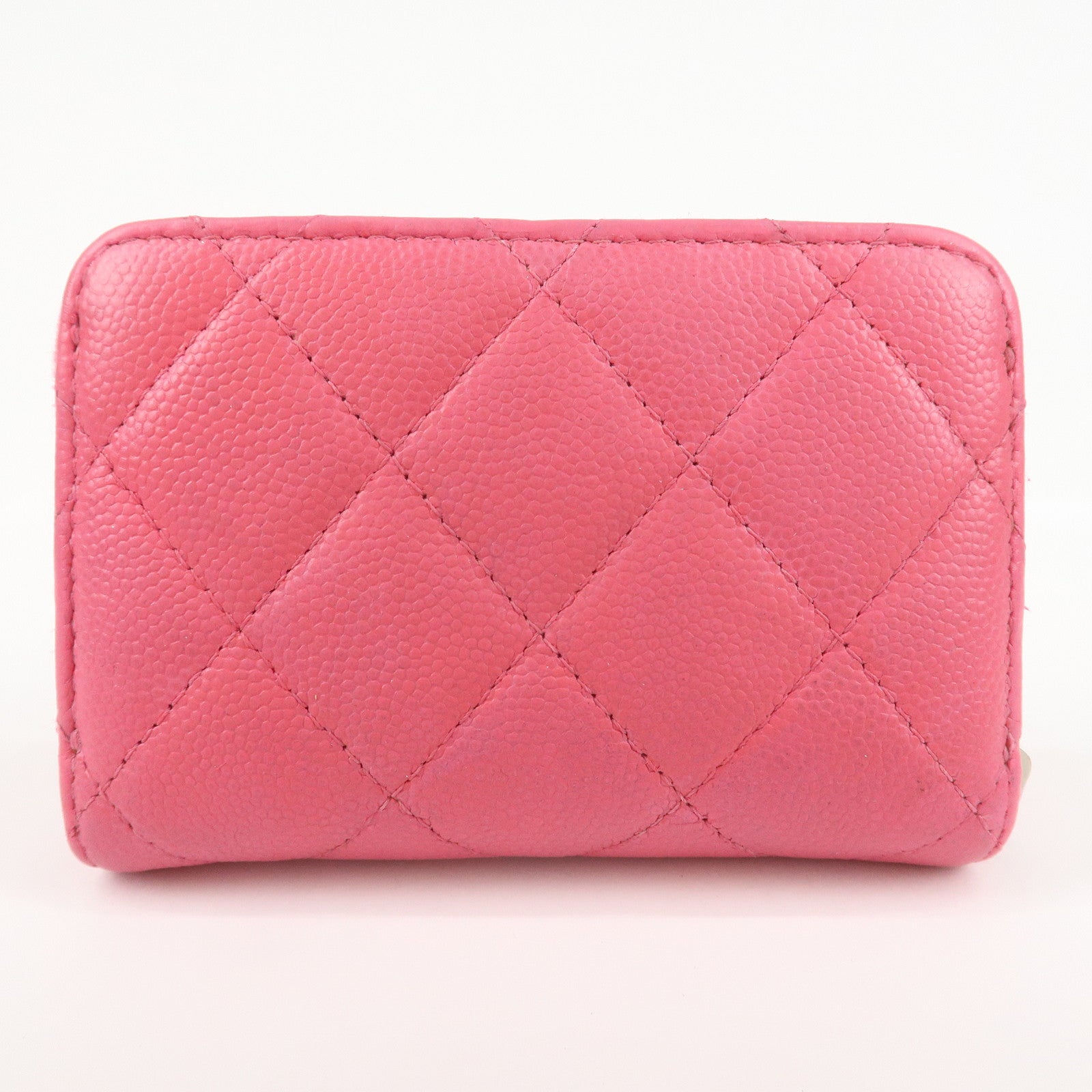CHANEL Matelasse Caviar Skin Zippy Around Coin Purse Pink Used
