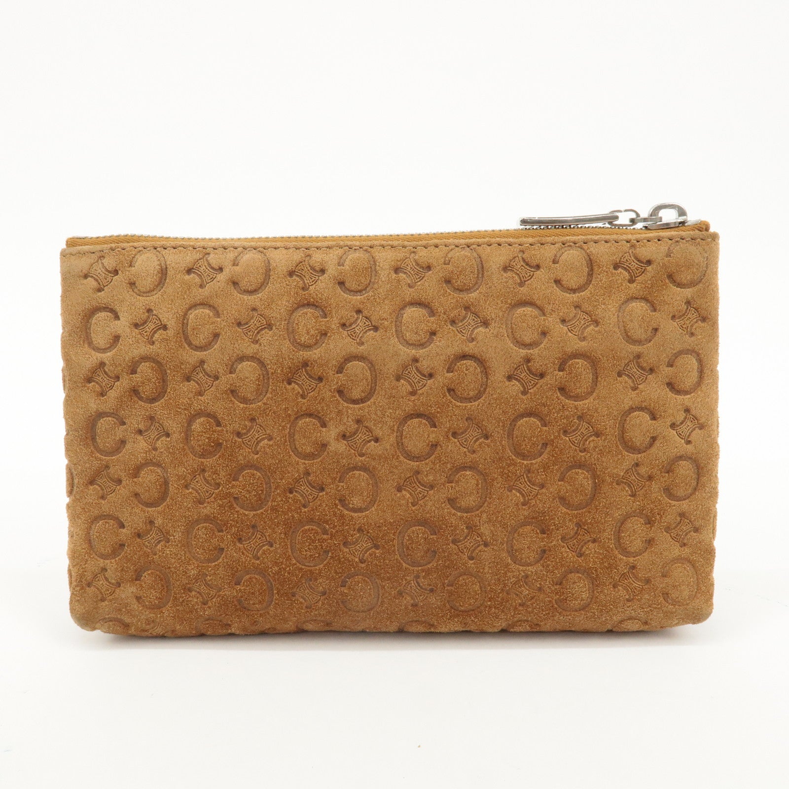 CELINE C Macadam Suede Pouch Cosmetic Pouch Brown Used